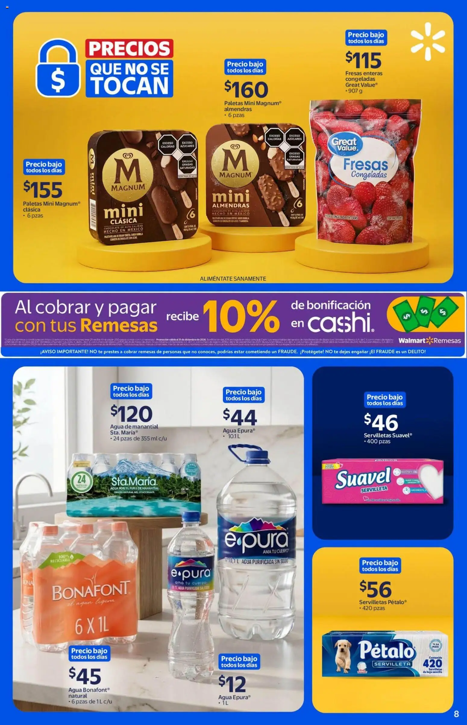 Nuevas ofertas de Walmart válidas en toda la República Mexicana desde el 26/08/2026. ¡Encuentra las mejores ofertas en Walmart folleto! | Página: 8 | Productos: Almendras, Agua, Fresas, Servilletas