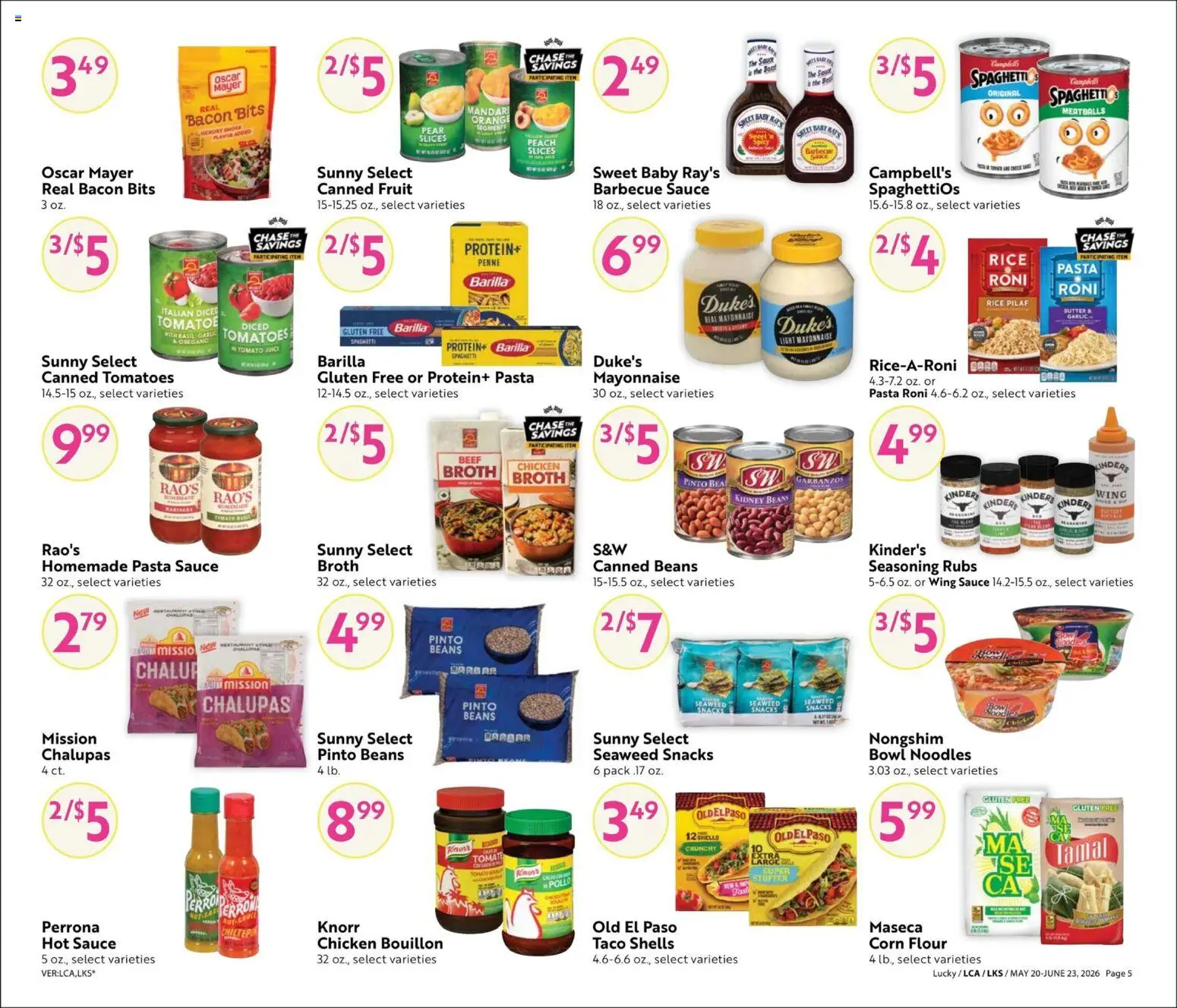 Lucky Supermarkets Big Book of Savings - valid from 20.05.2026 | Page: 5 | Products: Corn, Noodles, Pasta, Peach