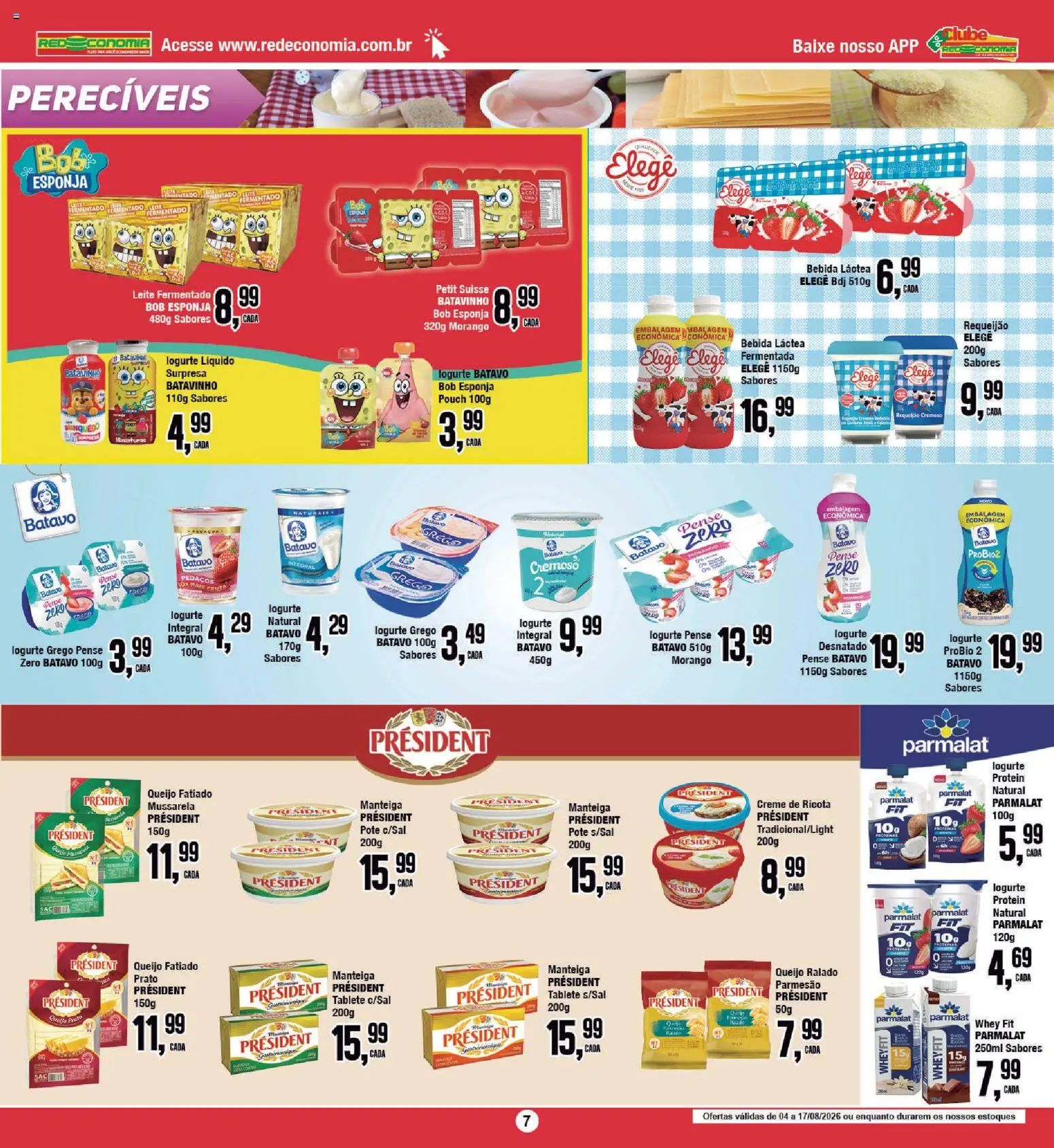 RedEconomia Folheto - válido de 04/08/2026 | Página: 7 | Produtos: Leite, Queijo, Ricota, Creme