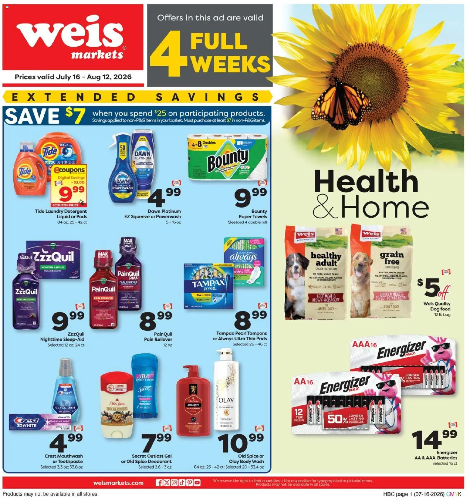 Weis Extended Savings - valid from 07/16/2026 | Page: 1 | Products: Shelf, Deodorant, Detergent, Tampons