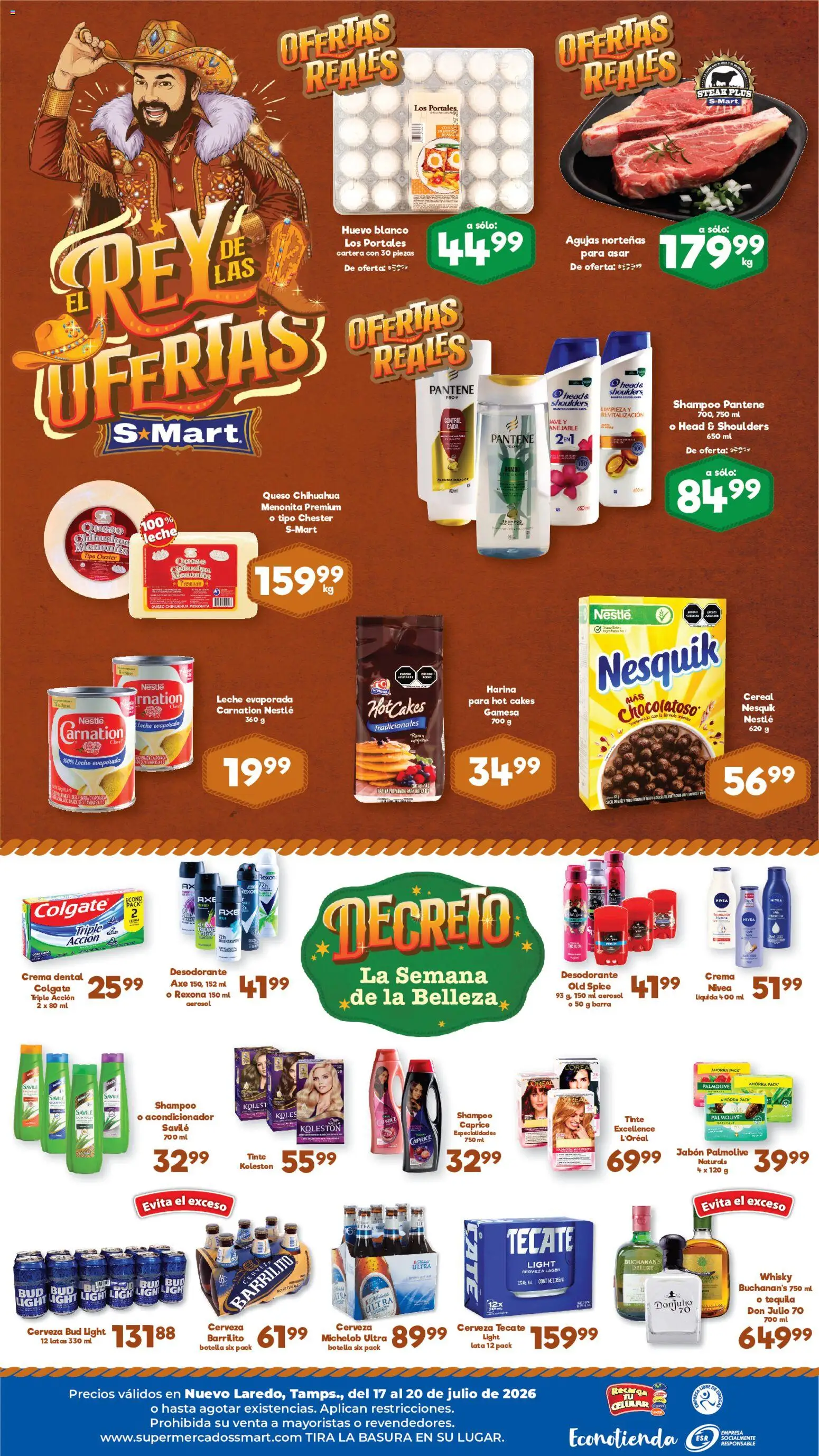 Nuevas ofertas de S-Mart válidas en toda la República Mexicana desde el 17/07/2026. ¡Encuentra las mejores ofertas en S-Mart folleto Nuevo Laredo! | Página: 2 | Productos: Queso, Tequila, Barra, Whisky