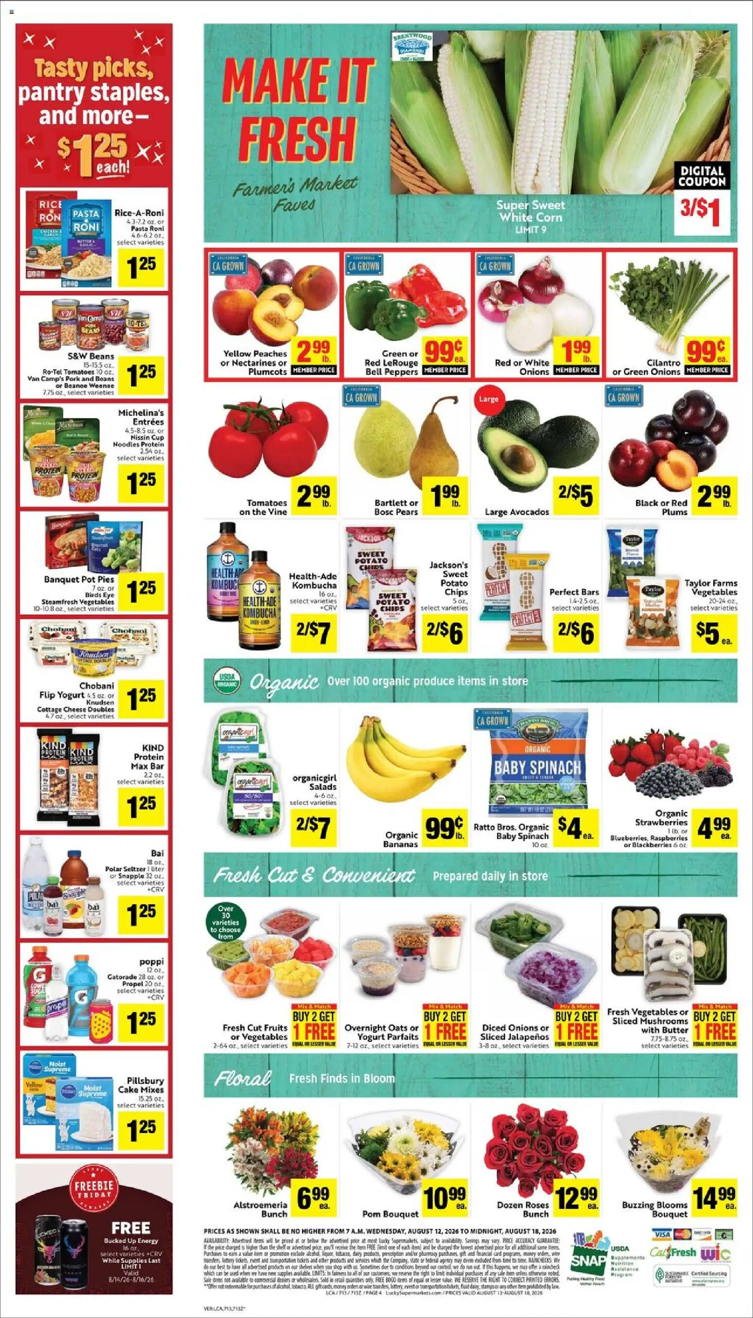 Lucky Supermarkets Weekly Ad - valid from 08/12/2026 | Page: 4 | Products: Corn, Raspberries, Nectarines, Strawberries