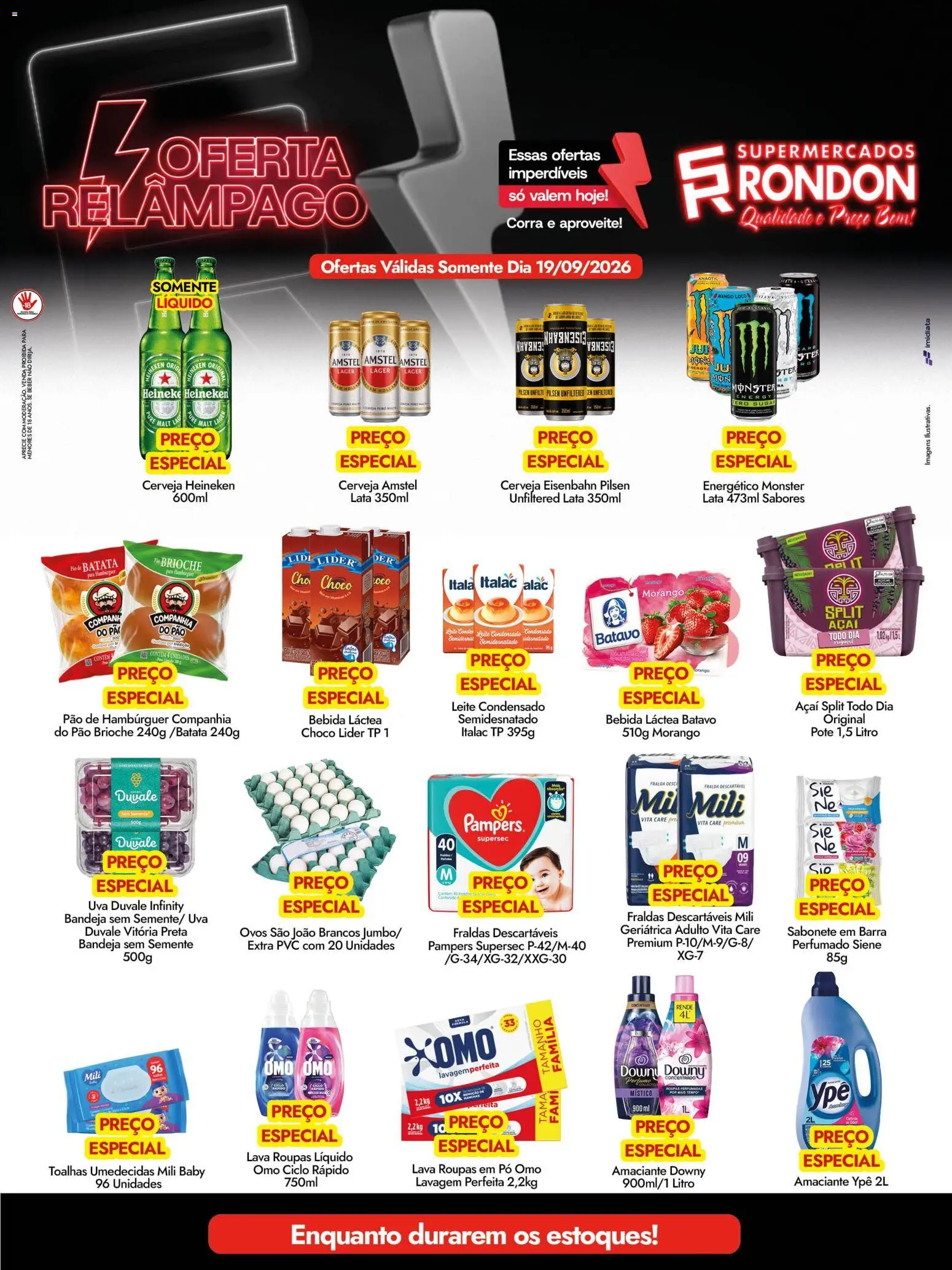 Supermercados Rondon Folheto - válido de 19/09/2026 | Página: 1 | Produtos: Energético, Cerveja Heineken, Sabonete, Monster