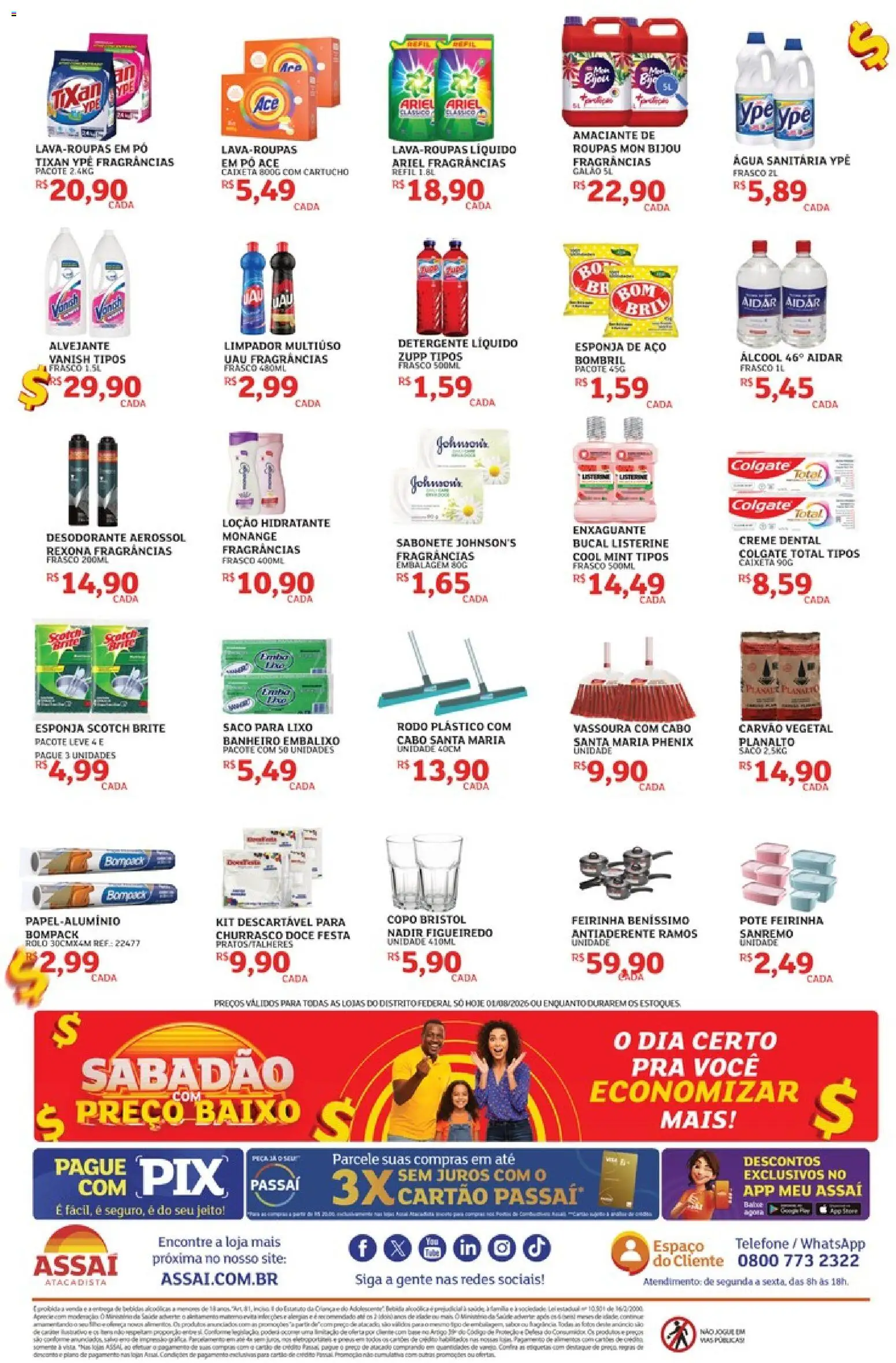 Assaí Atacadista Folheto - válido de 01/08/2026 | Página: 4 | Produtos: Carvão vegetal, Rolo, Baixo, Telefone