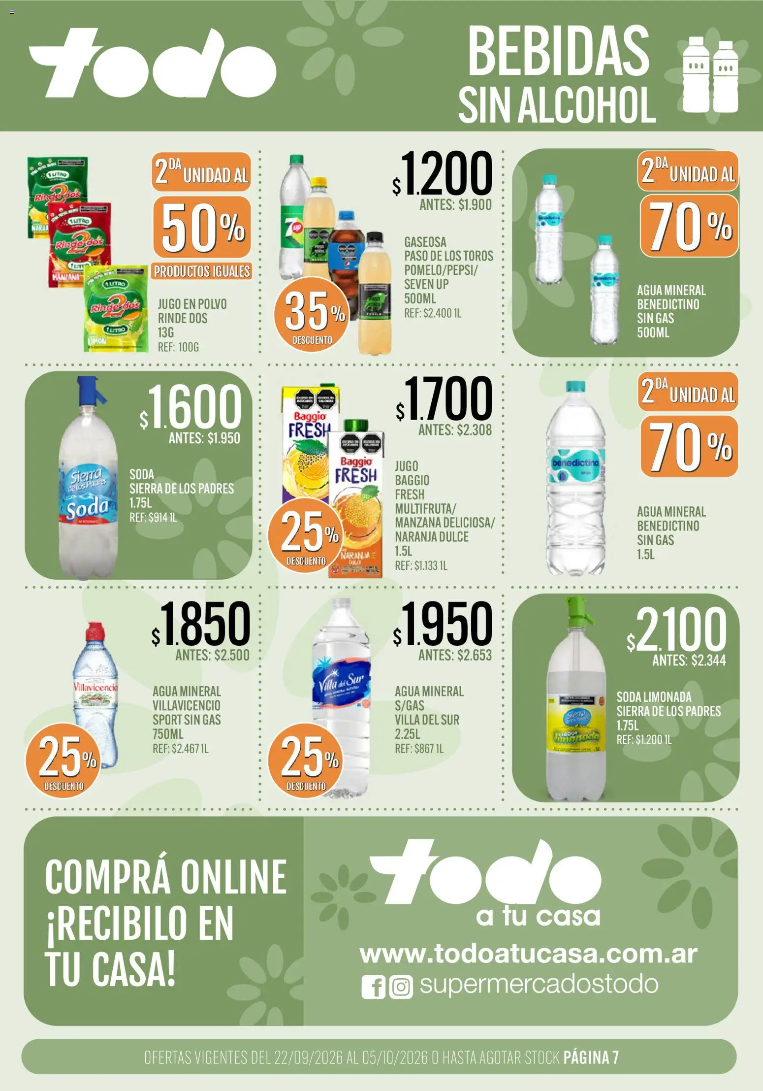 Supermercados TODO catálogo │ válido desde el 22/09/2026 | Página: 7 | Productos: Polvo, Soda, Manzana, Agua mineral