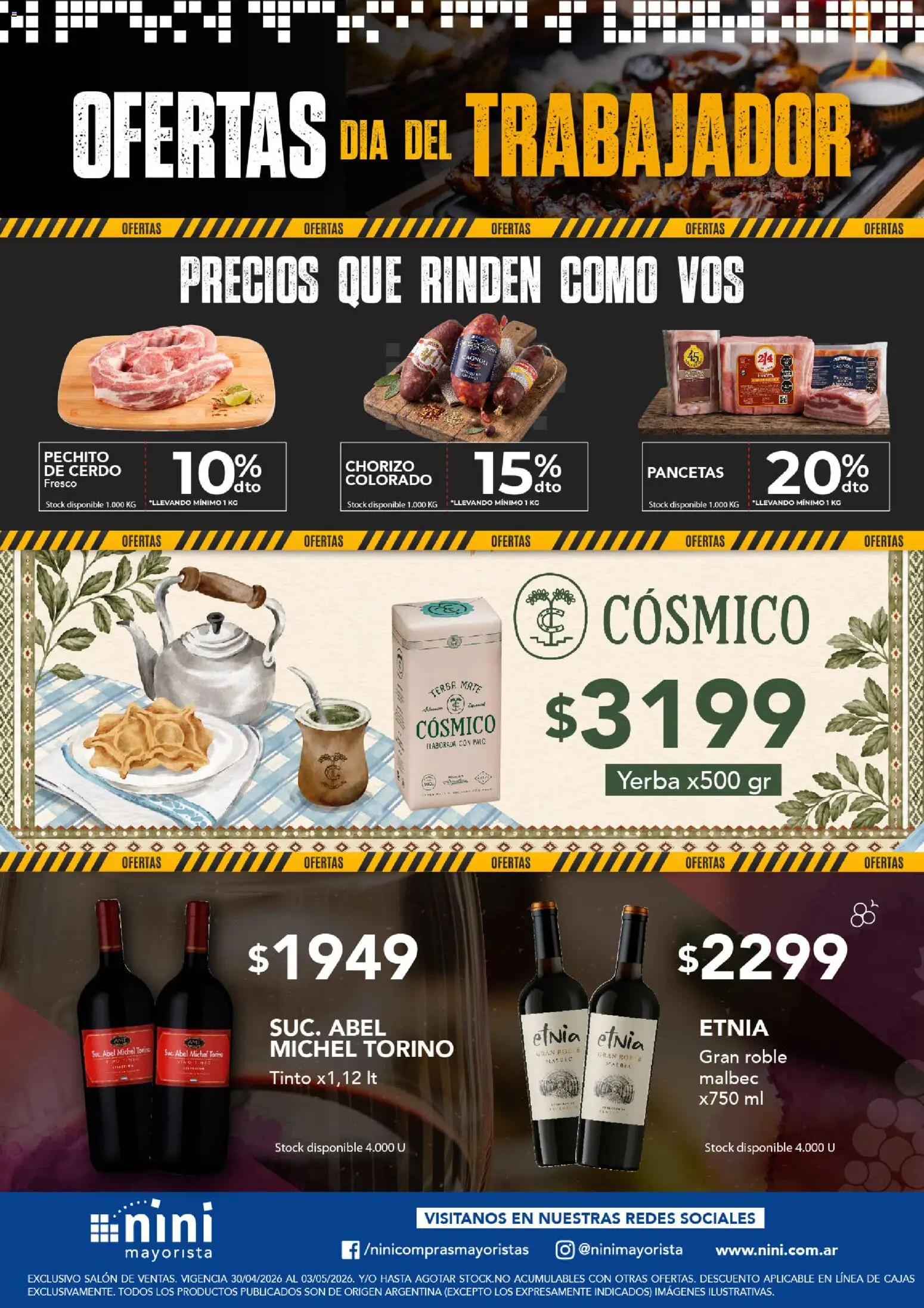 NINI Mayorista ofertas JUEVES A DOMINGO │ válido desde el 30.04.2026 | Página: 3 | Productos: Mate, Yerba, Chorizo, Cerdo