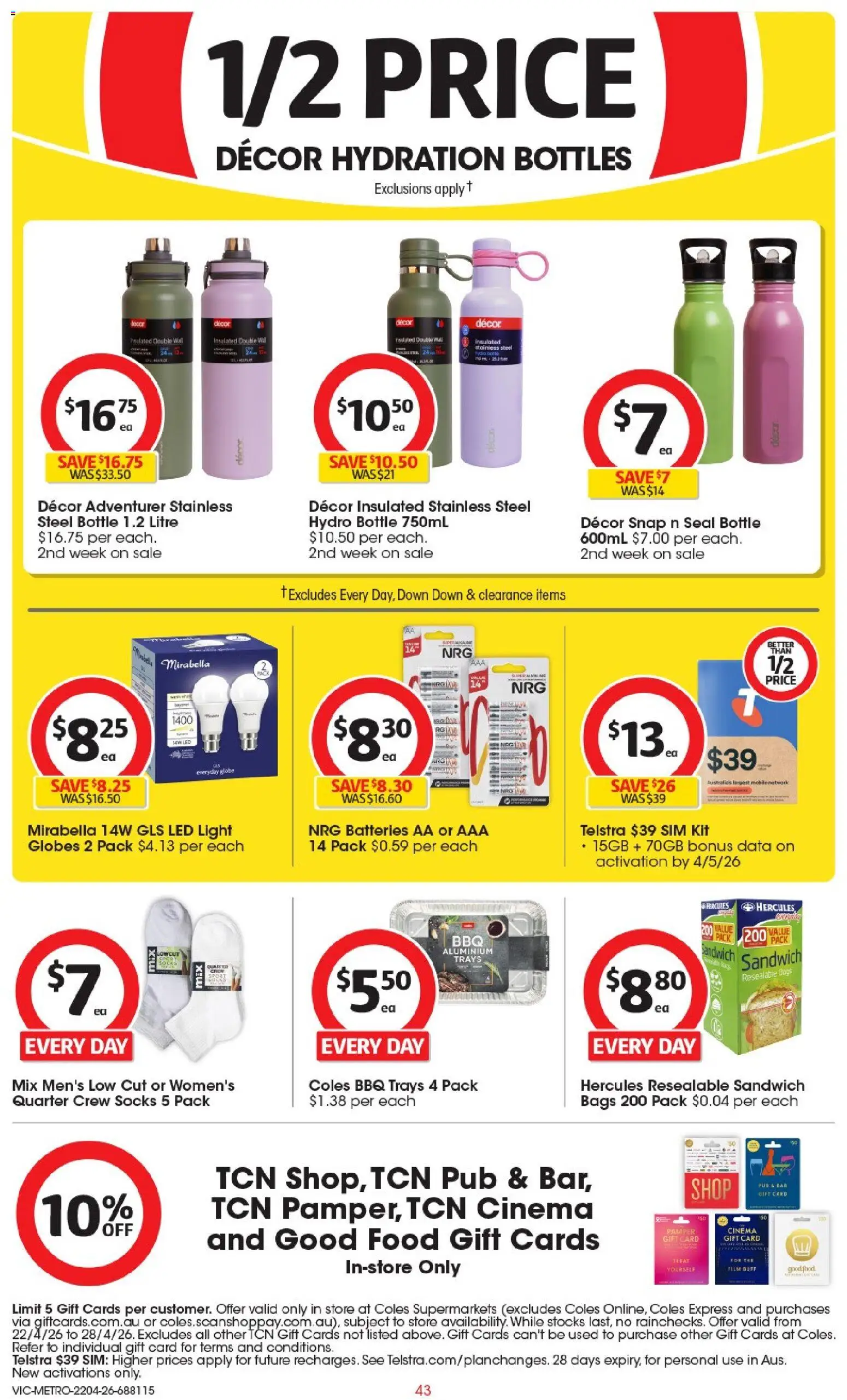 Coles catalogue - valid from 22.04.2026 | Page: 43 | Products: Decor, Light, Socks, Batteries
