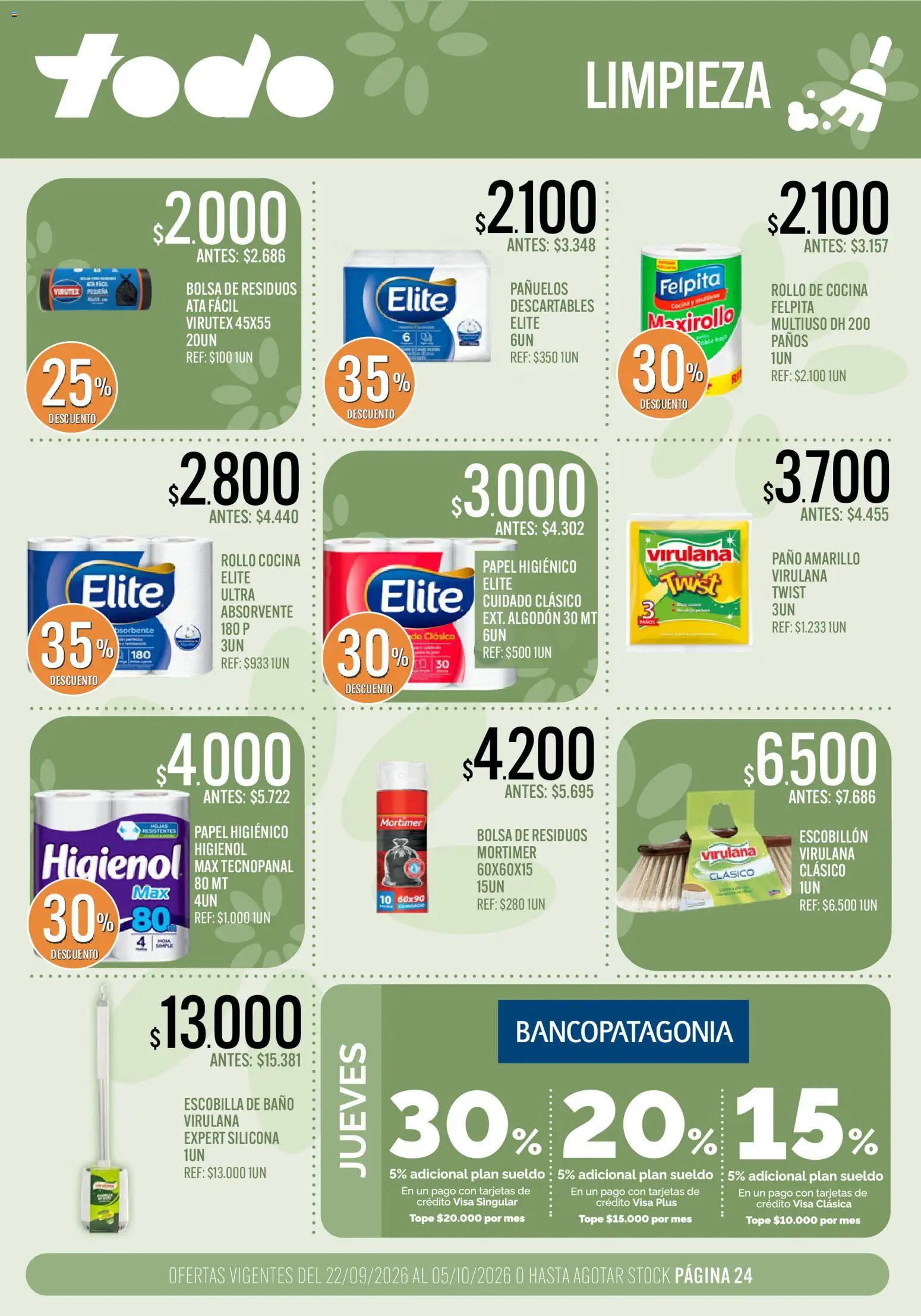 Supermercados TODO catálogo │ válido desde el 22/09/2026 | Página: 24 | Productos: Bolsa, Cocina, Escobillon, Escobilla
