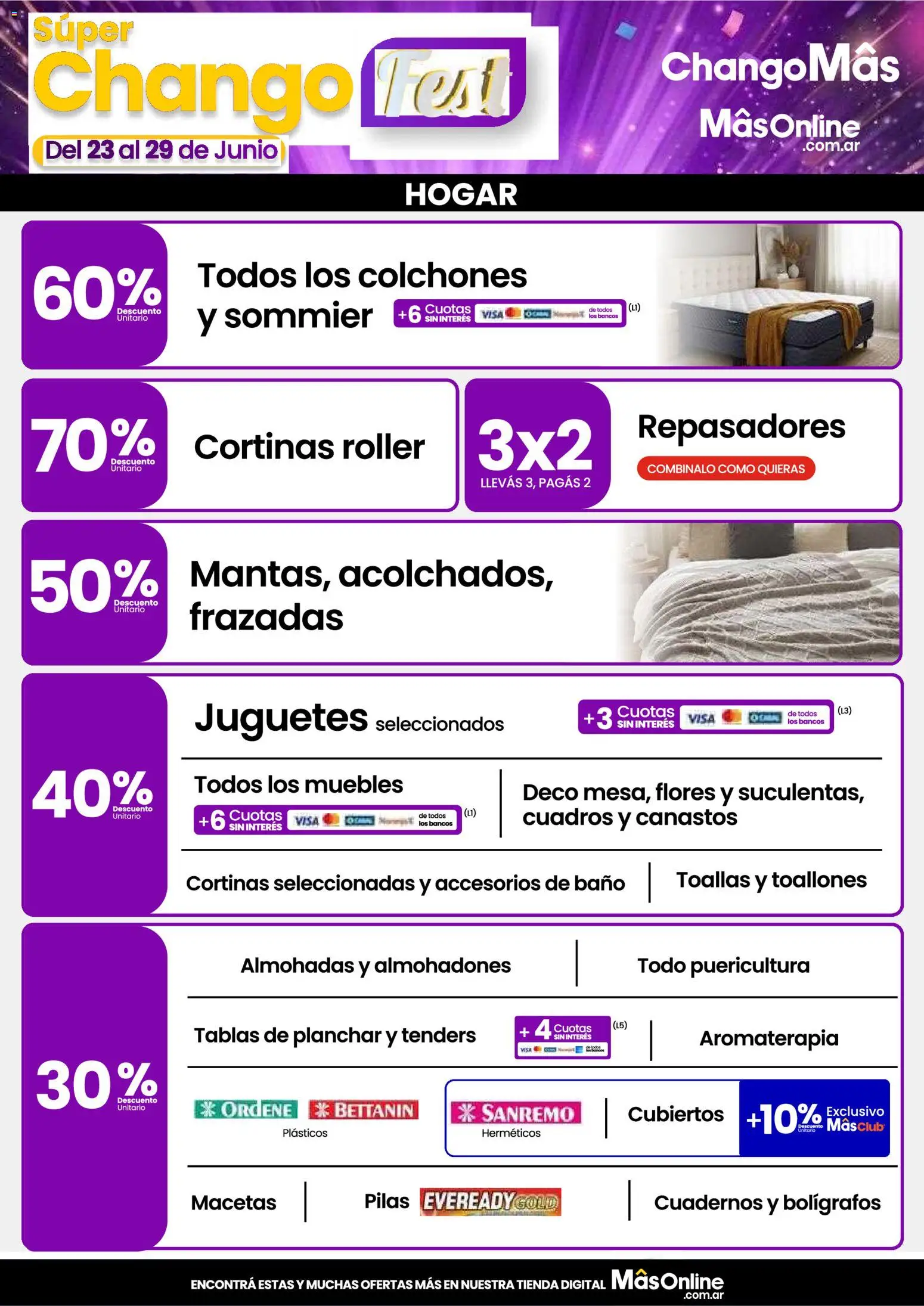 Changomas - Super Chango Fest │ válido desde el 23/06/2026 | Página: 5 | Productos: Planchar, Toallas, Cortinas, Baño
