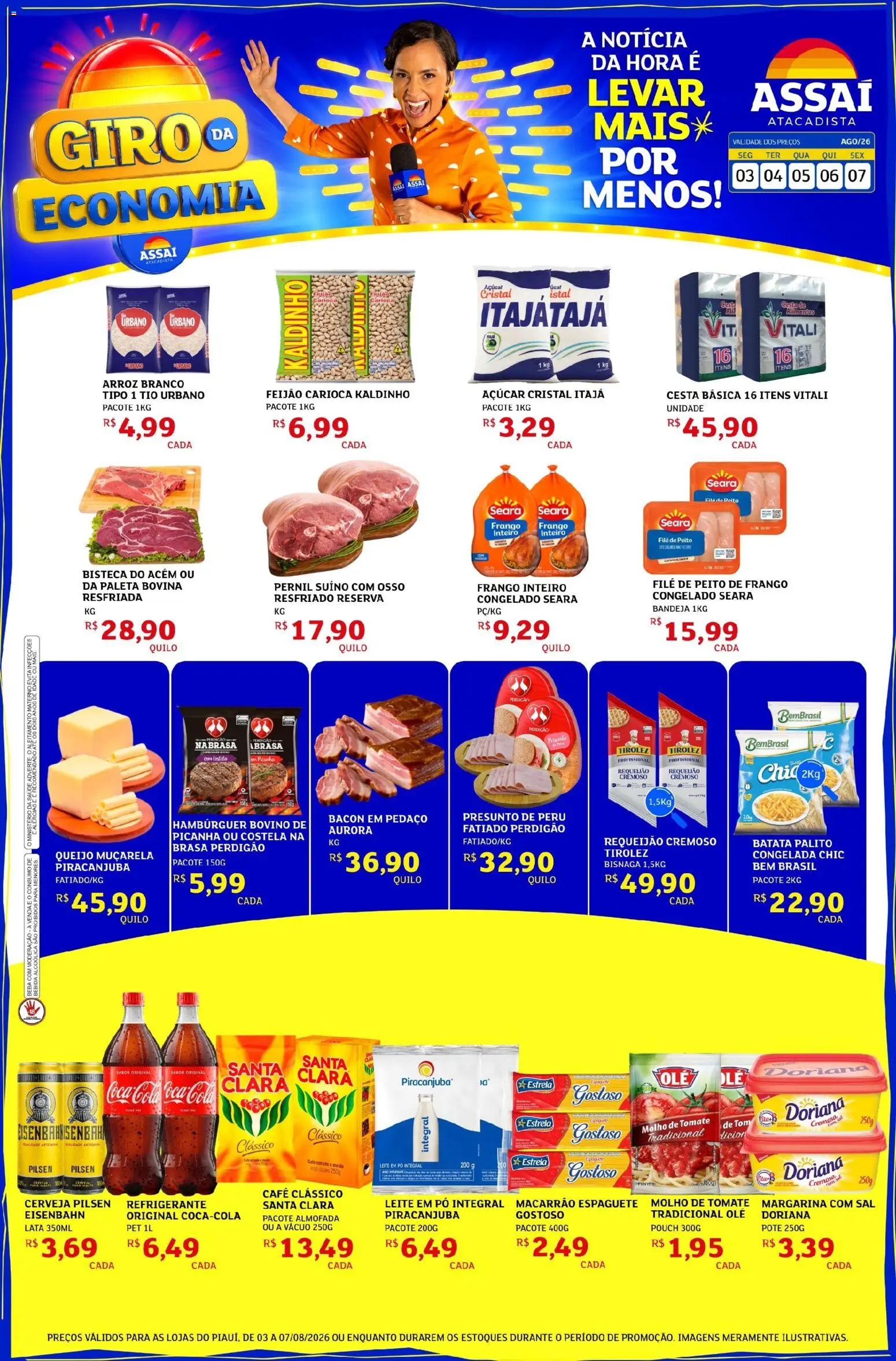 Assaí Atacadista Folheto - válido de 03/08/2026 | Página: 1 | Produtos: Picanha, Presunto, Sal, Peito de frango