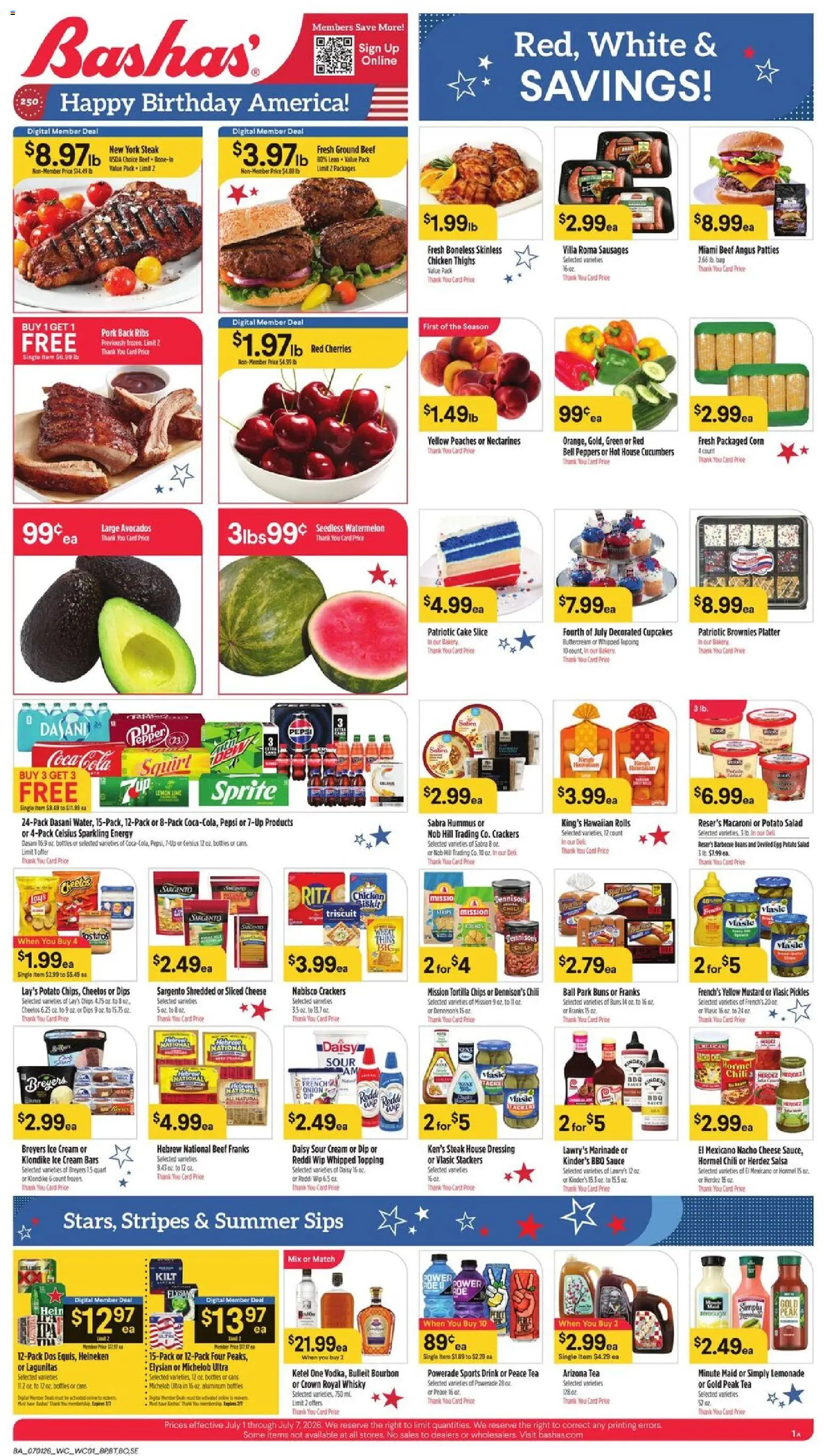 Basha's Weekly Ad - valid from 07/01/2026 | Page: 2 | Products: Cherries, Sour cream, Ice cream, Watermelon