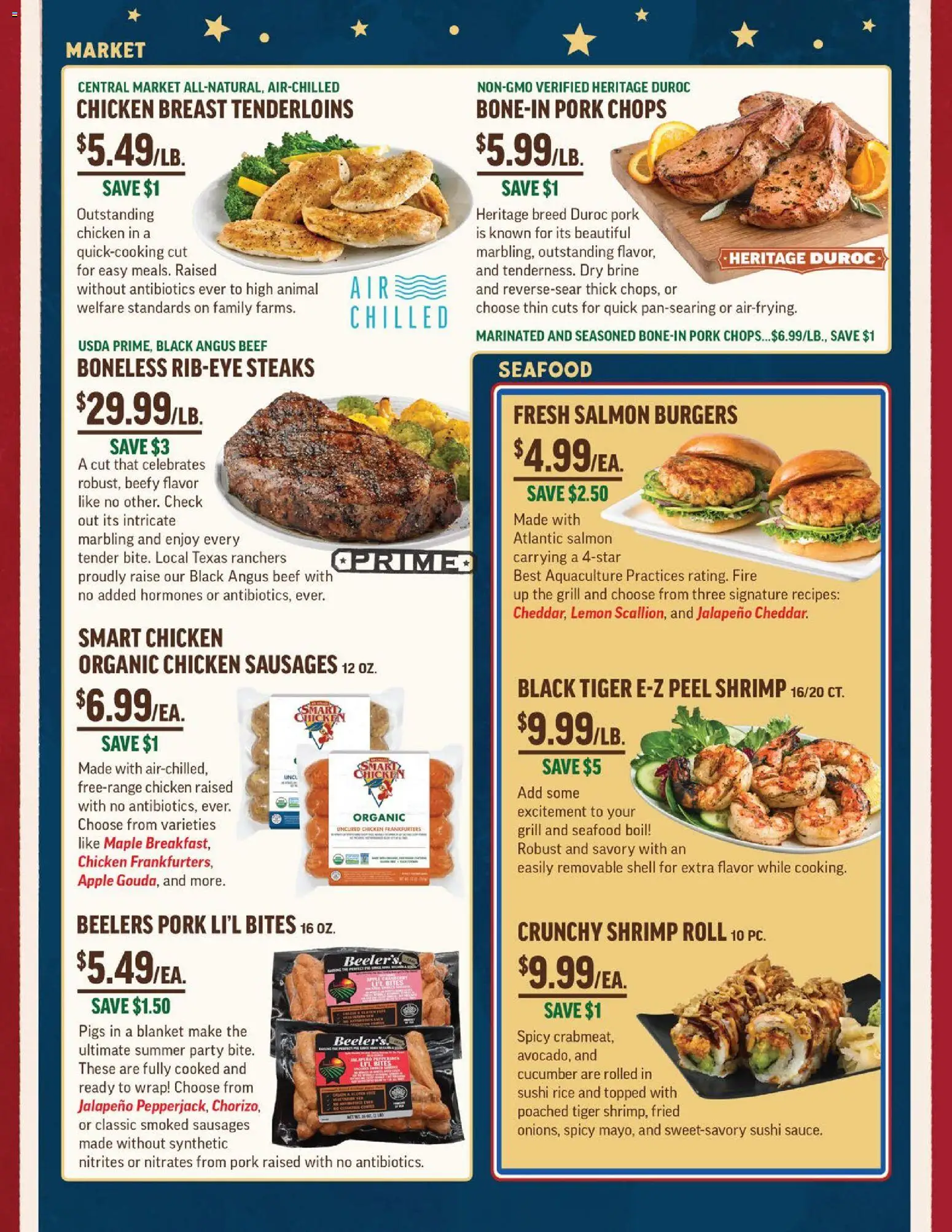 Central Market Weekly Ad - valid from 06/24/2026 | Page: 3 | Products: Pork, Seafood, Lemon, Grill