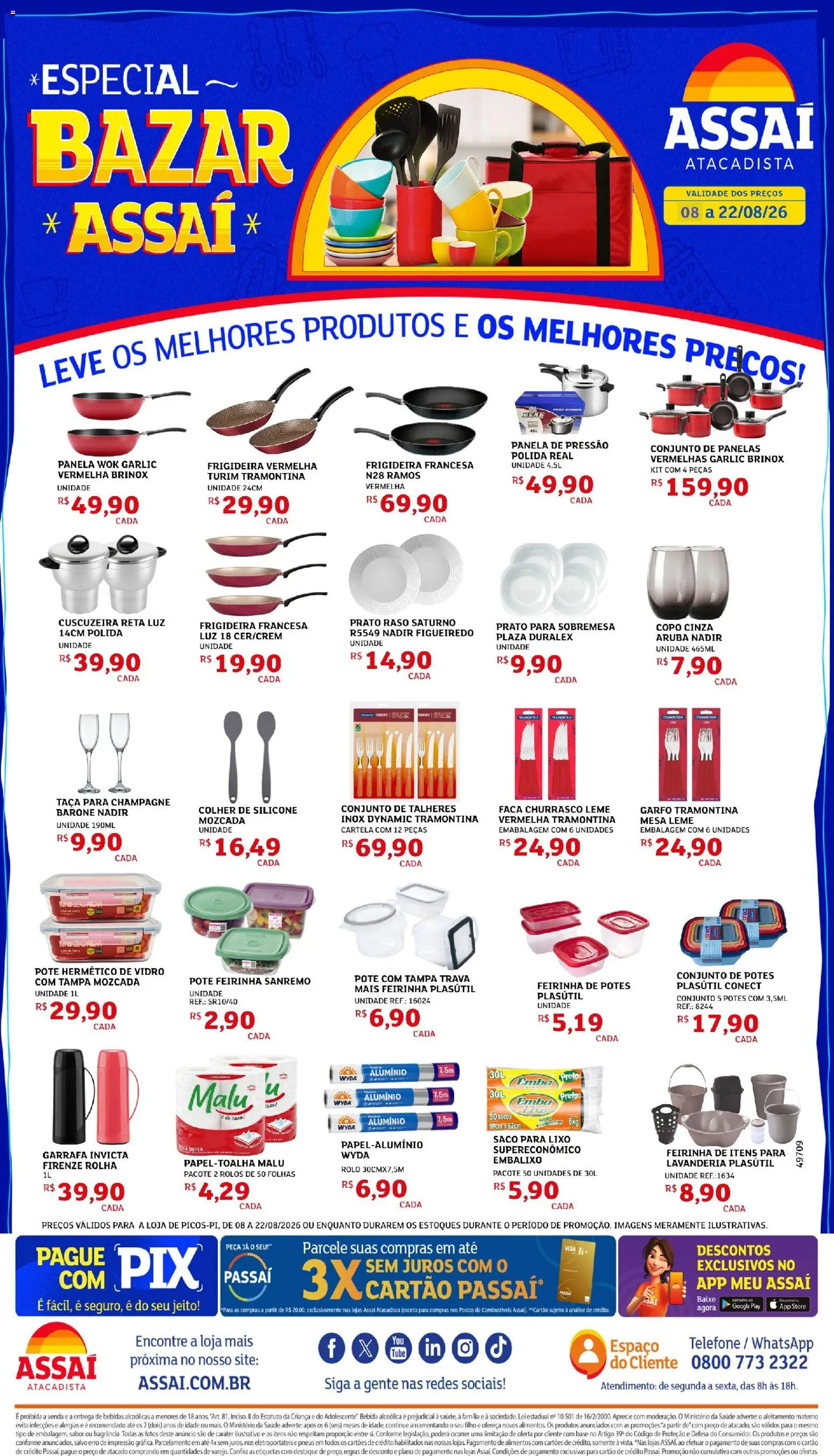 Assaí Atacadista Folheto - válido de 08/08/2026 | Página: 1 | Produtos: Panela, Mesa, Telefone, Potes