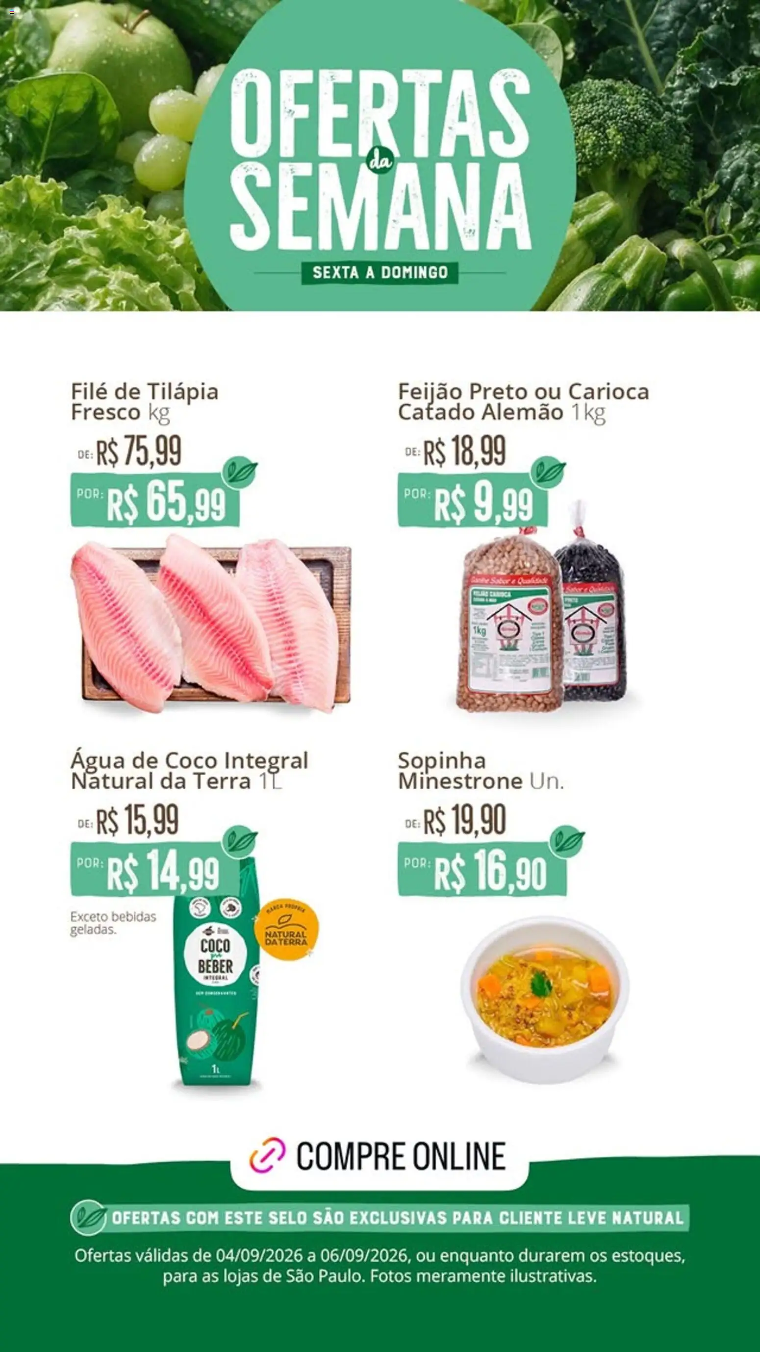 Natural da Terra Folheto - válido de 04/09/2026 | Página: 2 | Produtos: Água de coco, Bebidas, Água, Filé de tilápia