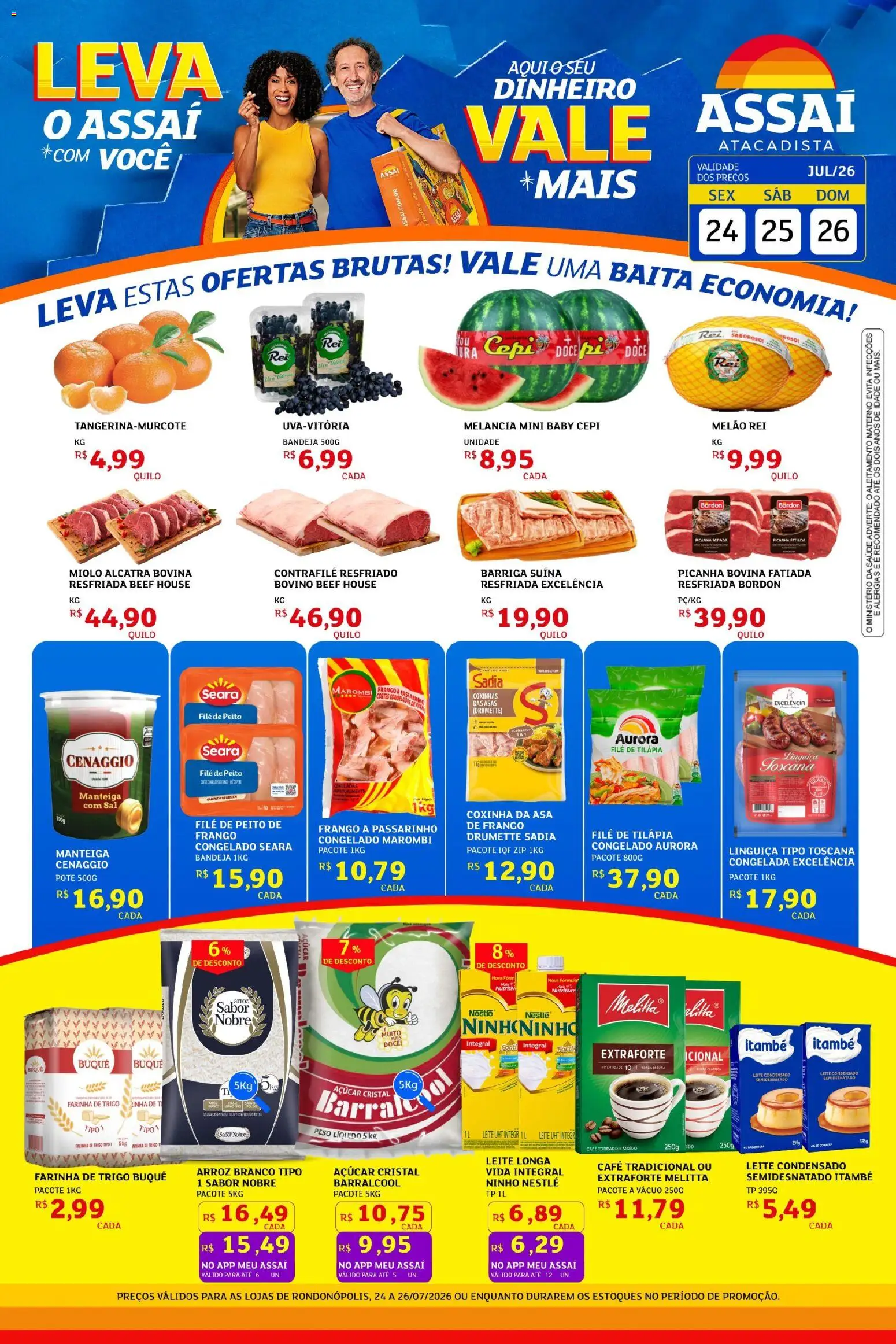 Assaí Atacadista Folheto - válido de 24/07/2026 | Página: 1 | Produtos: Alcatra, Picanha, Asa de frango, Frango
