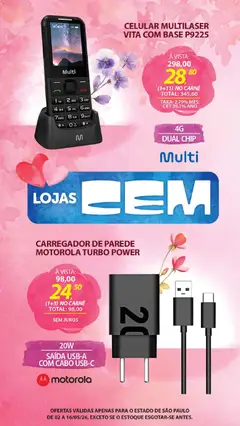 Lojas Cem - Ofertas atuais - Pré-Visualização do folheto da loja Lojas Cem, válido de 02.05.2026 | Página: 48 | Produtos: Celular, Base, Carne, Cabo