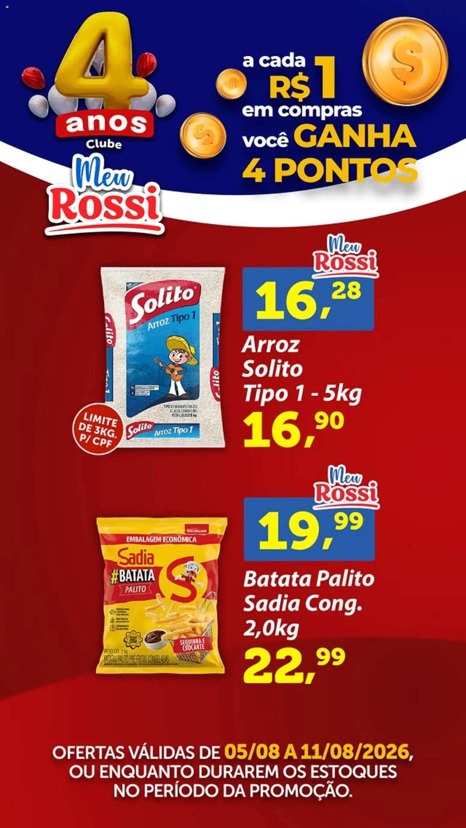 Rossi Supermercados Folheto - válido de 05/08/2026 | Página: 1 | Produtos: Arroz, Batata