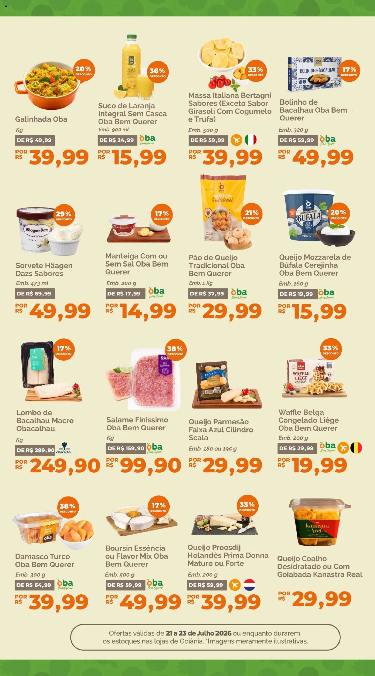 Oba Hortifruti Folheto - válido de 21/07/2026 | Página: 9 | Produtos: Damasco, Cogumelo, Suco, Queijo parmesão