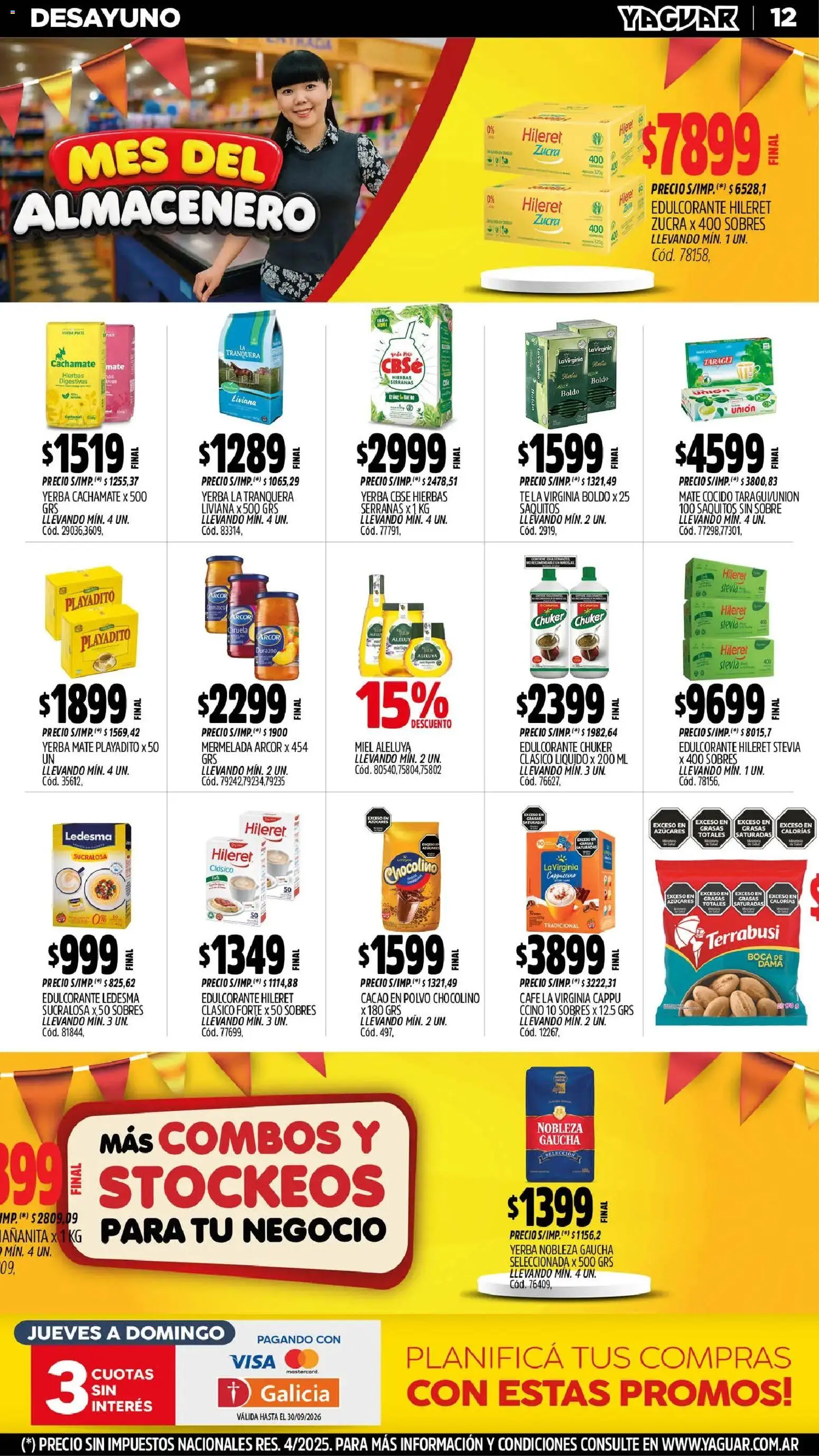 Yaguar - Oferta Semanal Neuquen │ válido desde el 31/08/2026 | Página: 12 | Productos: Yerba, Polvo, Edulcorante, Mermelada