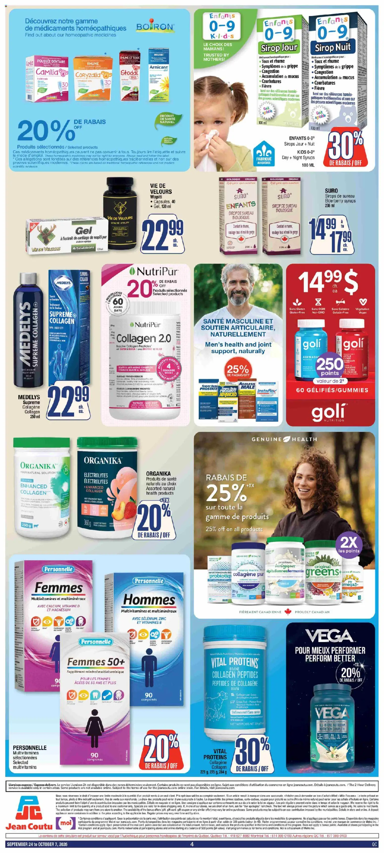 Jean Coutu flyer valid from Sep 24, 2026 | Page: 4 | Products: Powder, Vinegar, Cider, Skirt