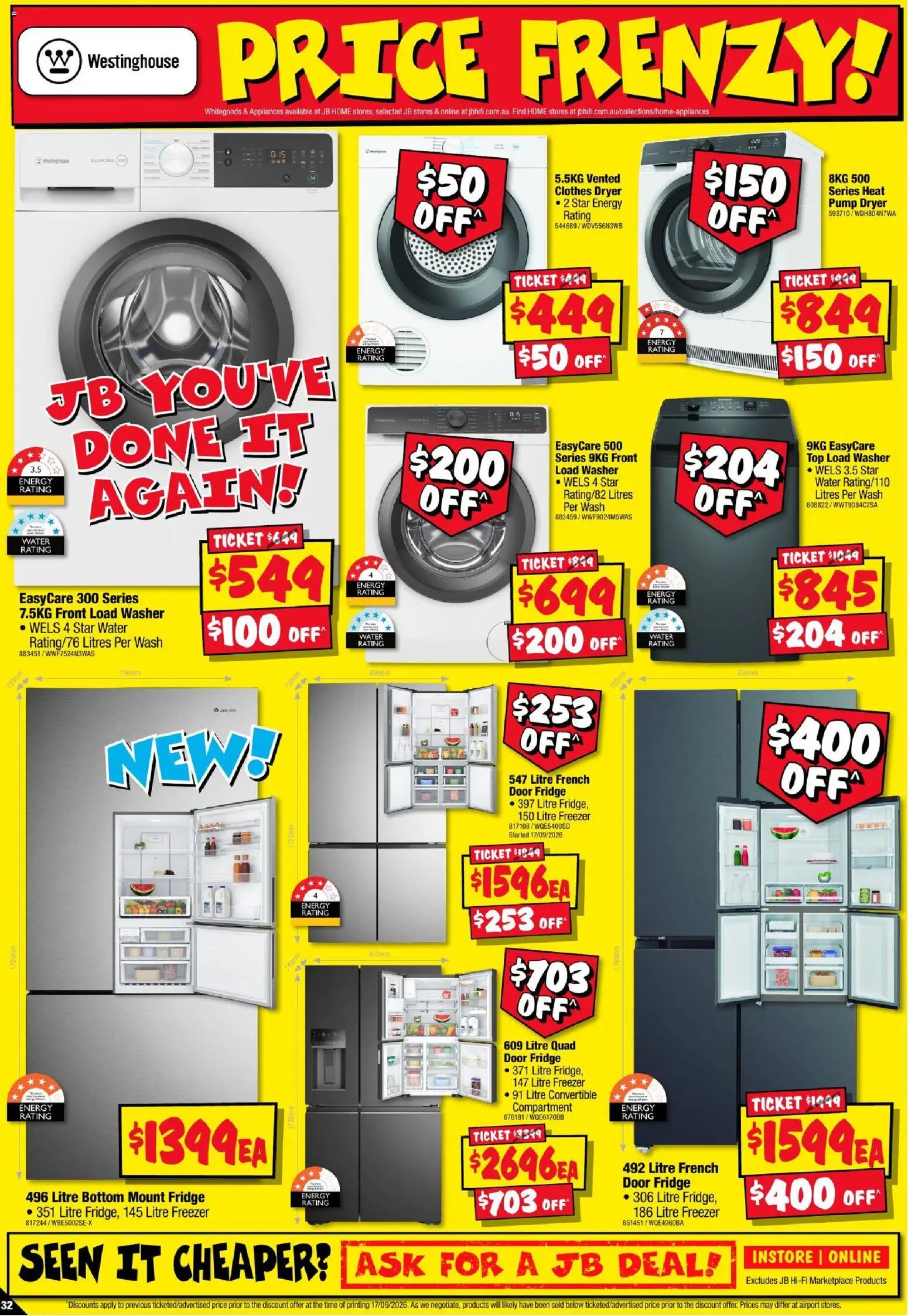JB Hi-Fi catalogue - valid from 24/09/2026 | Page: 32 | Products: Door, Water, Freezer, Dryer