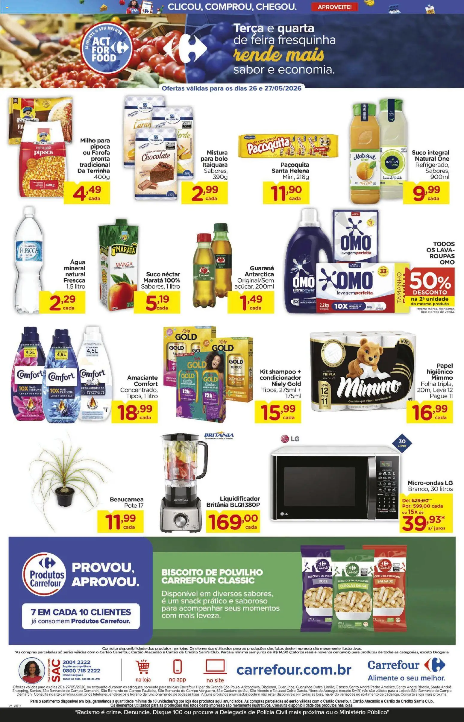 Carrefour Folheto - válido de 26.05.2026 | Página: 3 | Produtos: Polvilho, Suco, Roupas, Bolo