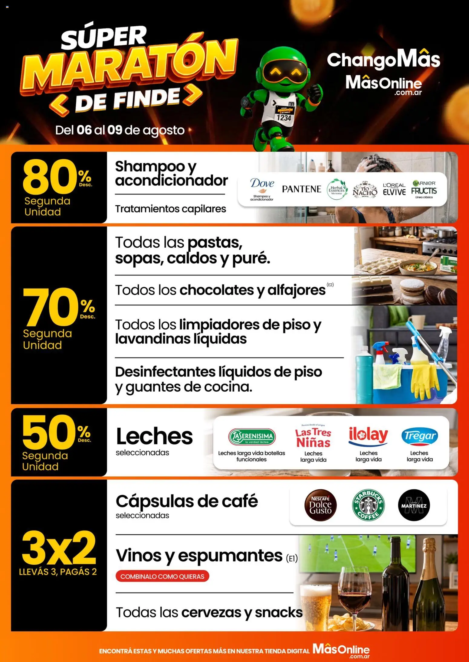 Changomas Súper Maratón de Finde │ válido desde el 06/08/2026 | Página: 1 | Productos: Shampoo, Café, Guantes, Snacks