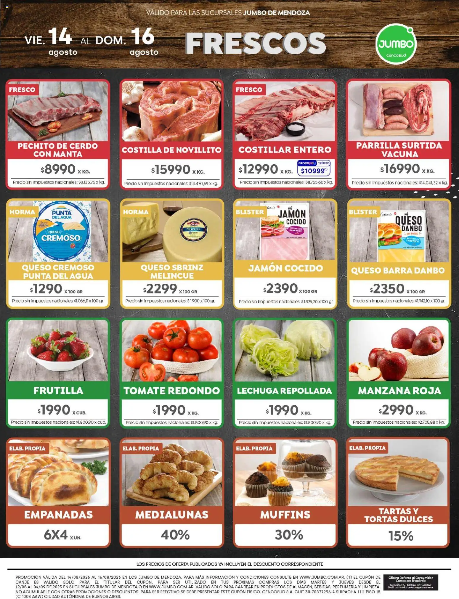Jumbo - Ofertas | Mendoza │ válido desde el 13/08/2026 | Página: 8 | Productos: Tortas, Tomate, Manzana, Jamón