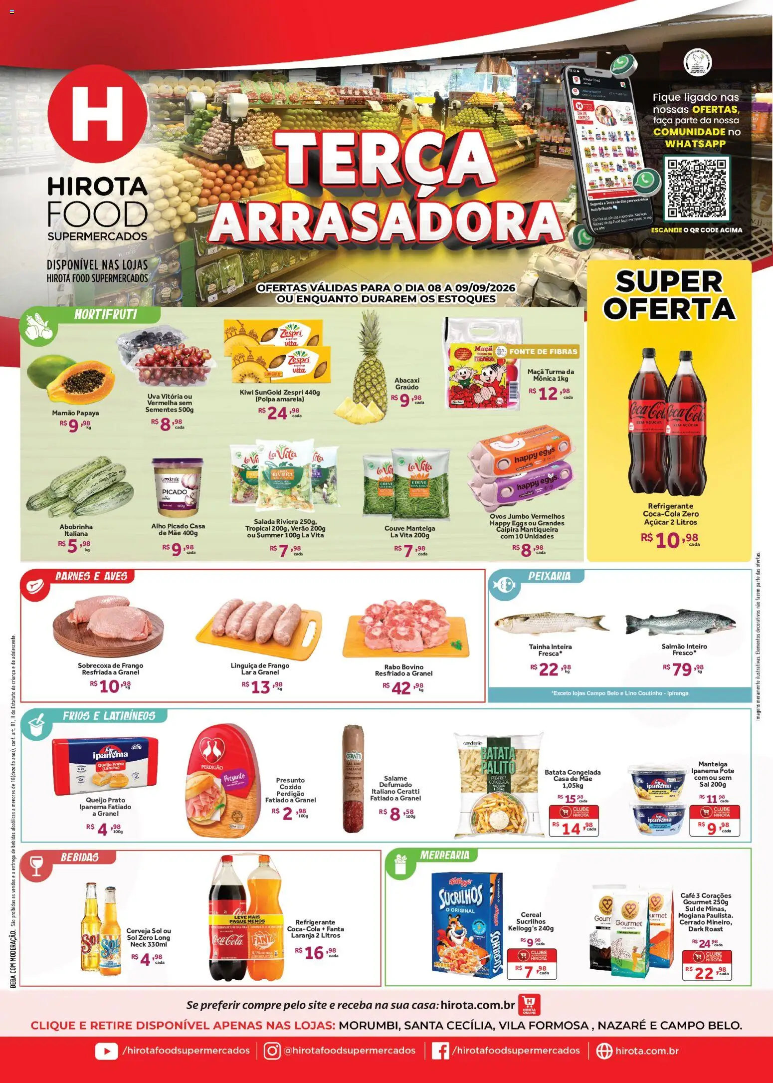 Hirota Food Folheto - válido de 08/09/2026 | Página: 1 | Produtos: Manteiga, Salame, Cerveja, Mamão