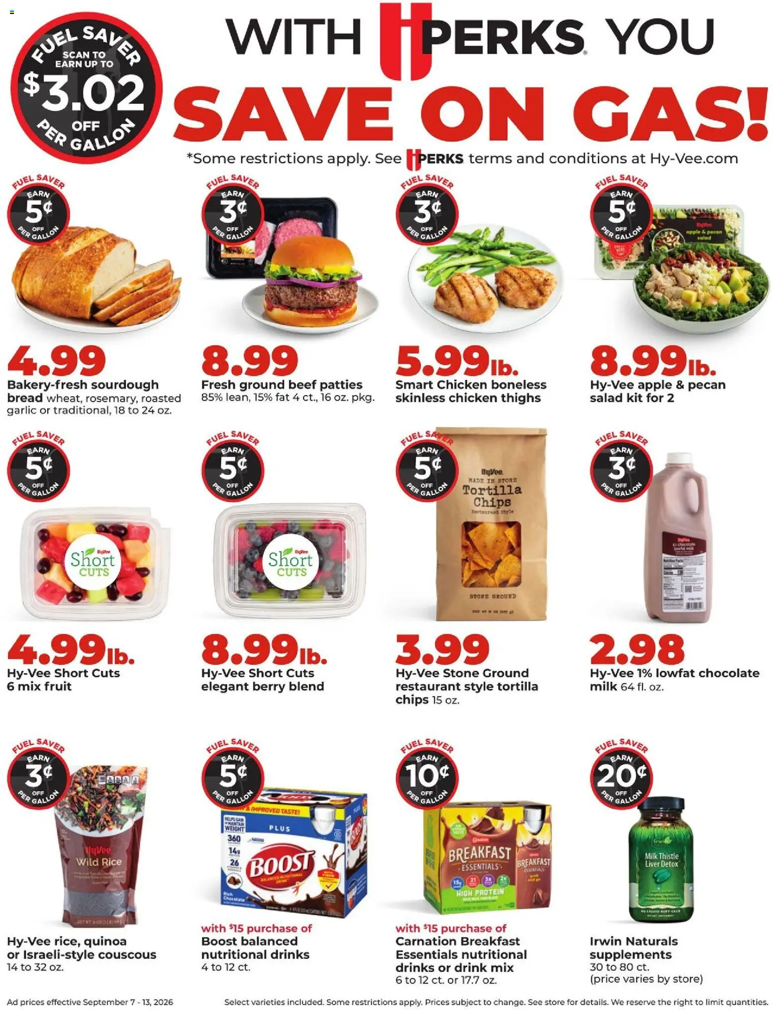 HyVee Weekly Ad - valid from 09/07/2026 | Page: 8 | Products: Chicken, Bread, Chips, Ground beef