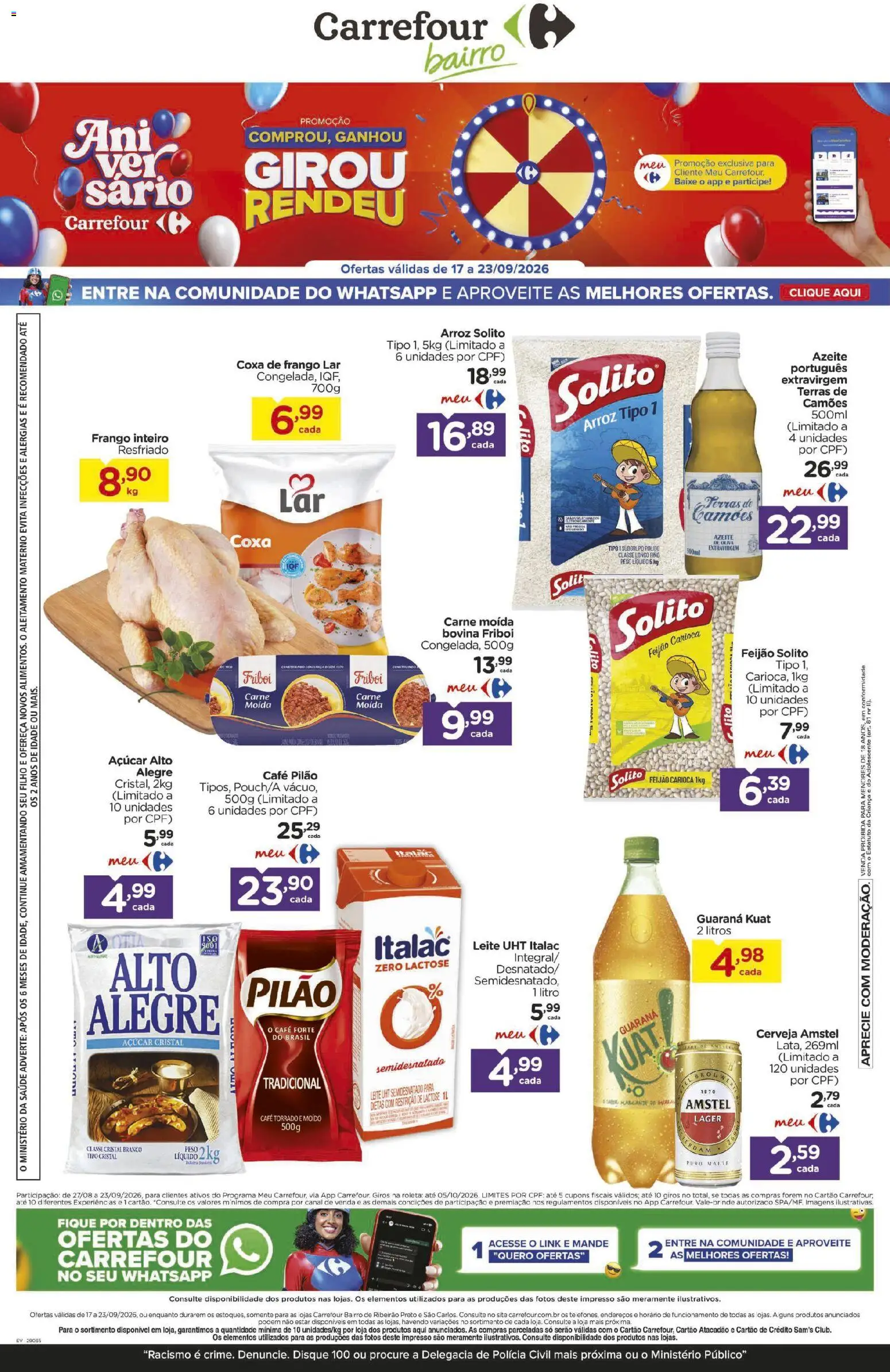 Carrefour Bairro Folheto - válido de 17/09/2026 | Página: 1 | Produtos: Café pilão, Azeite, Carne moída, Açúcar cristal