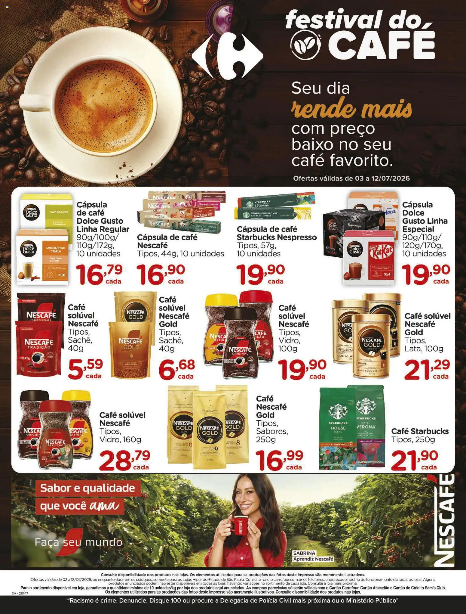 Carrefour Folheto - válido de 03/07/2026 | Página: 1 | Produtos: Pó, Cápsula de café, Baixo, Café solúvel