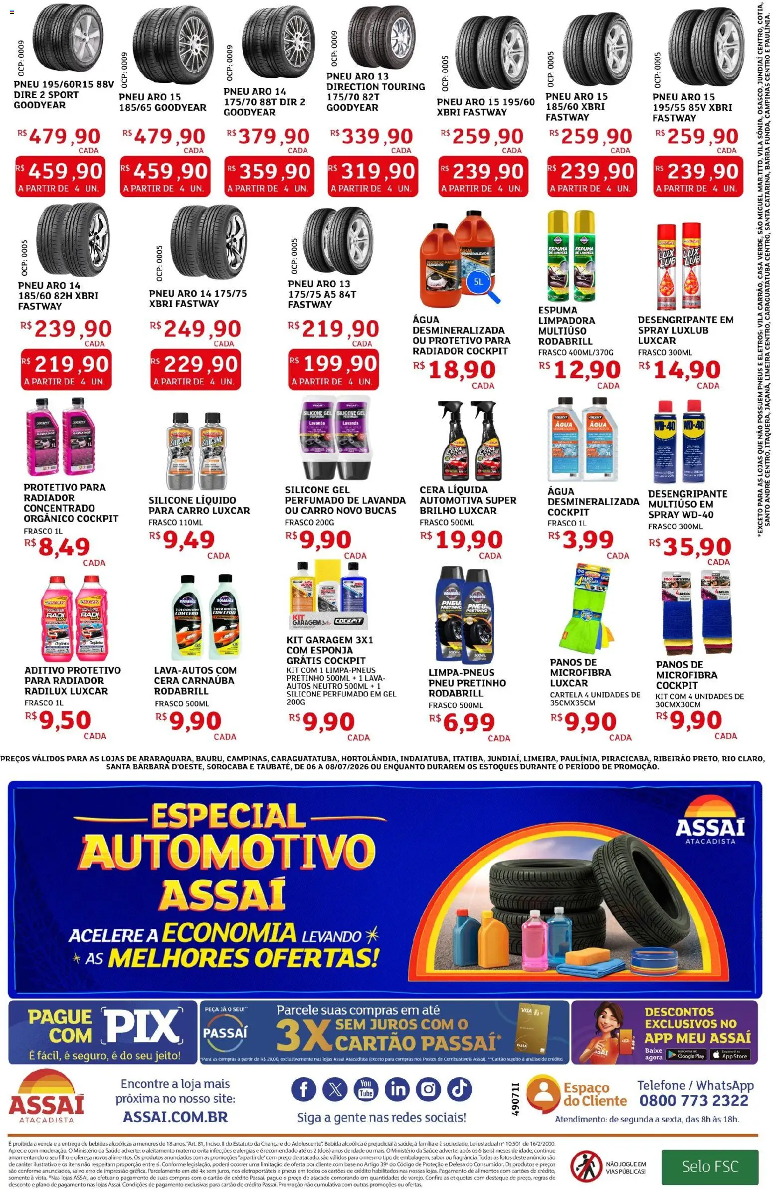 Assaí Atacadista Folheto - válido de 06/07/2026 | Página: 4 | Produtos: Pneus, Base, Cera, Telefone