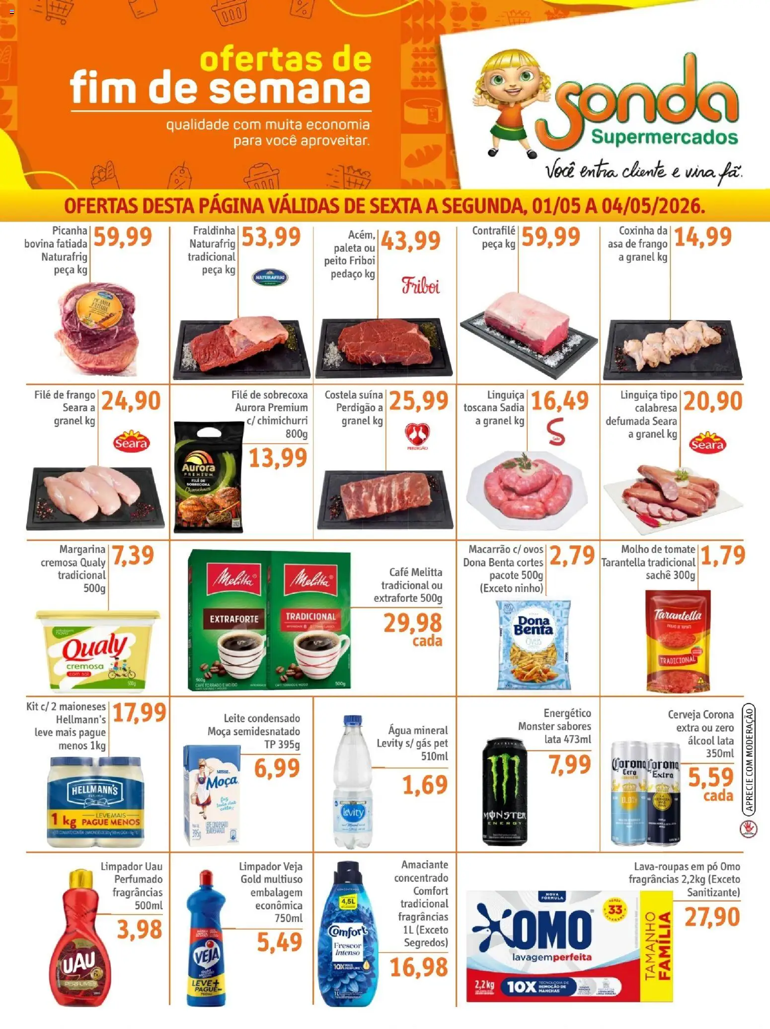 Sonda Folheto - válido de 01.05.2026 | Página: 1 | Produtos: Fraldinha, Asa de frango, Filé de frango, Frango