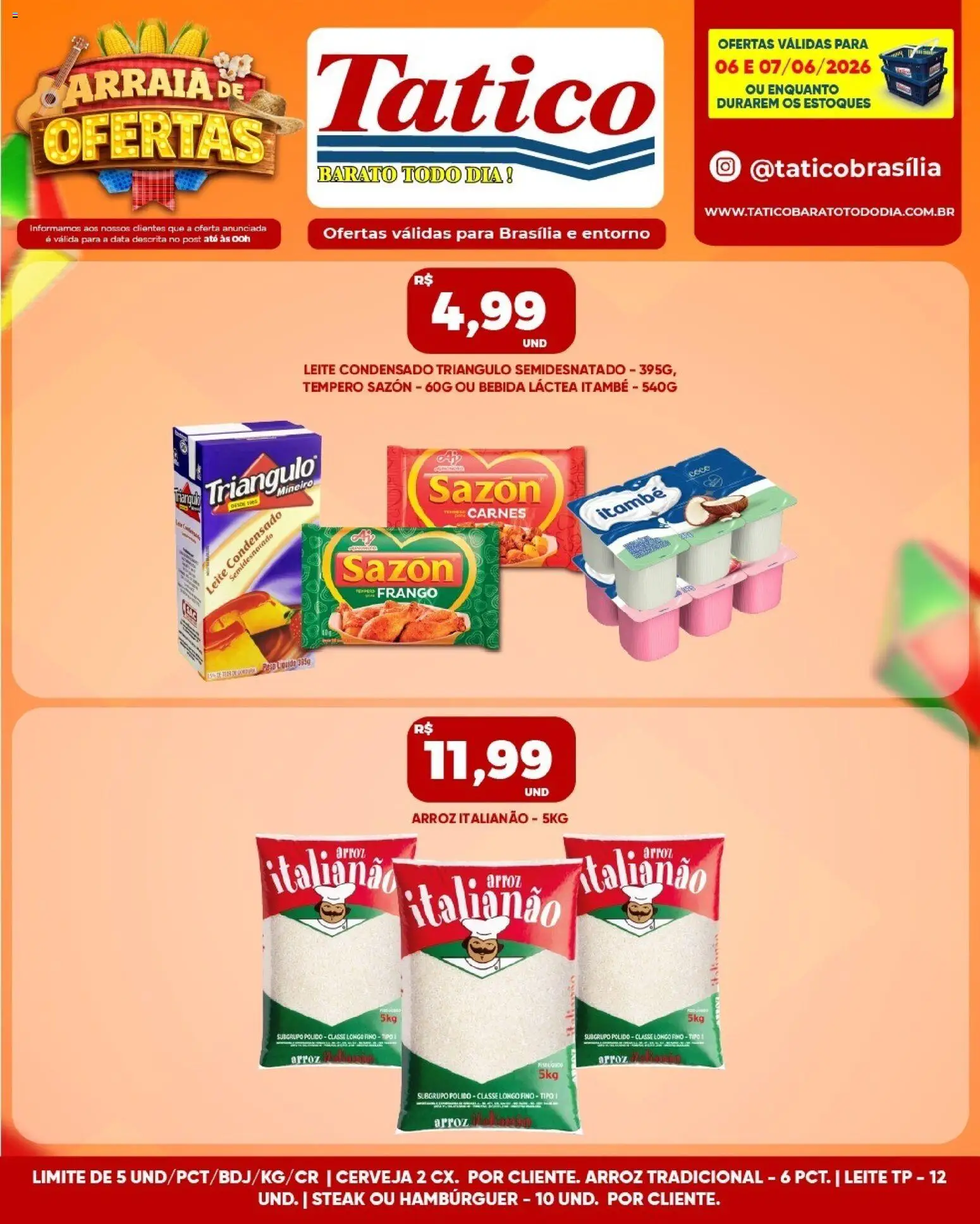 Tatico Folheto - válido de 08.06.2026 | Página: 20 | Produtos: Leite, Cerveja, Arroz, Hambúrguer