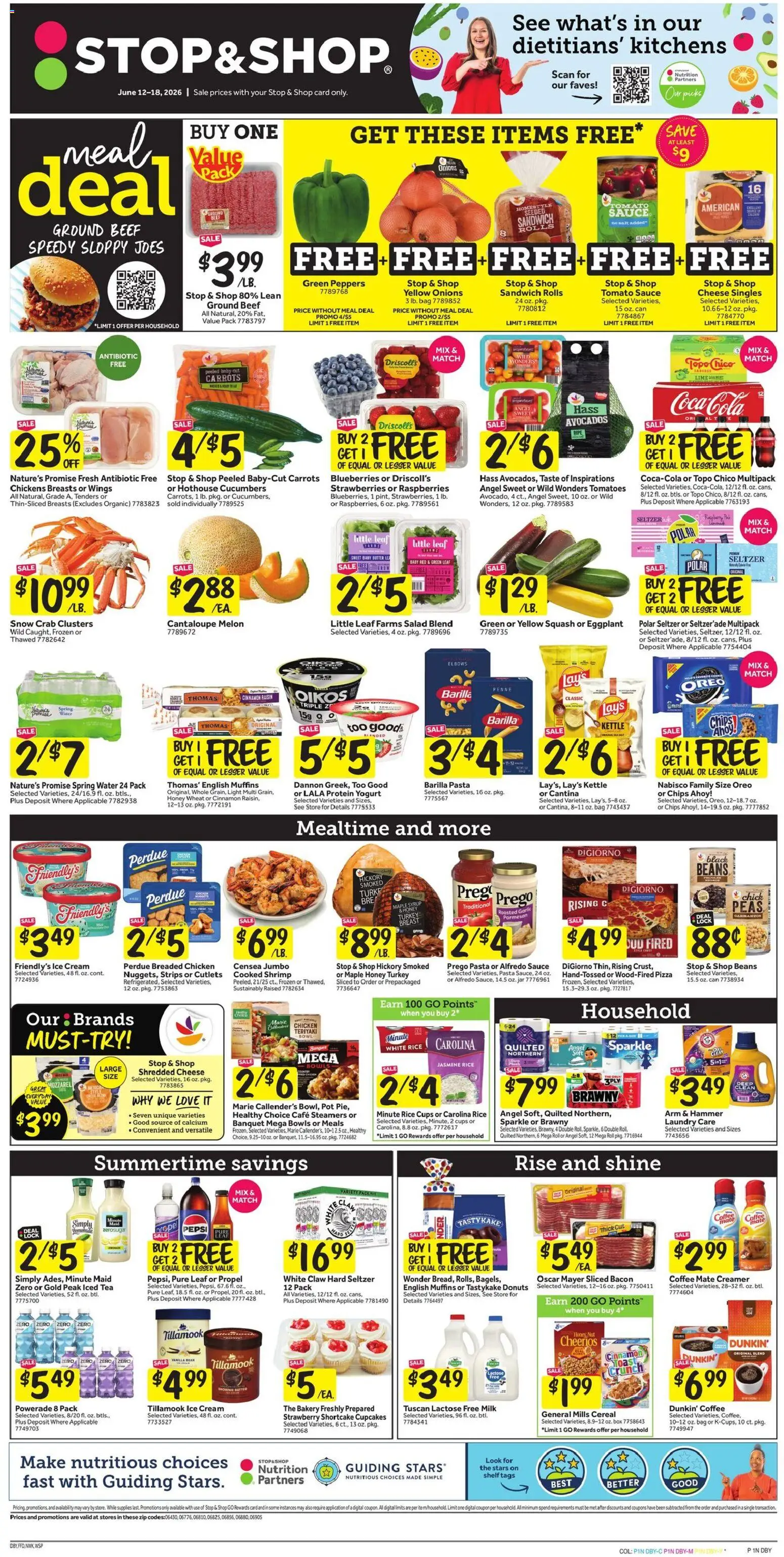 Stop & Shop Weekly Ad - valid from 12.06.2026 | Page: 1 | Products: Milk, Chips, Salad, Eggplant
