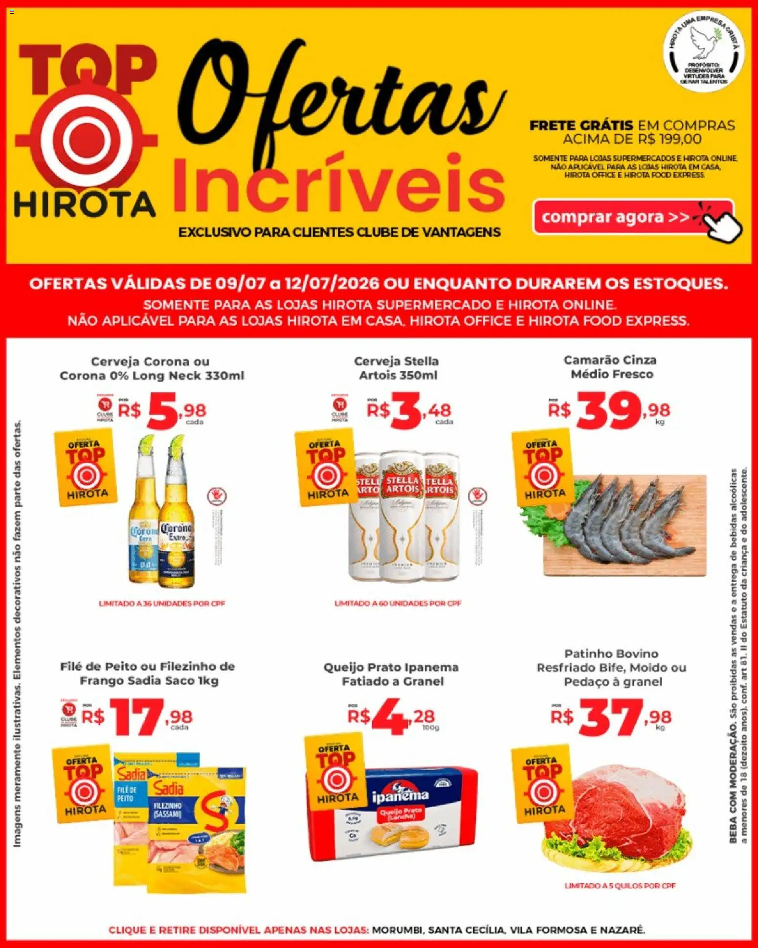 Hirota Food Folheto - válido de 09/07/2026 | Página: 1 | Produtos: Camarão, Queijo, Cerveja, Frango