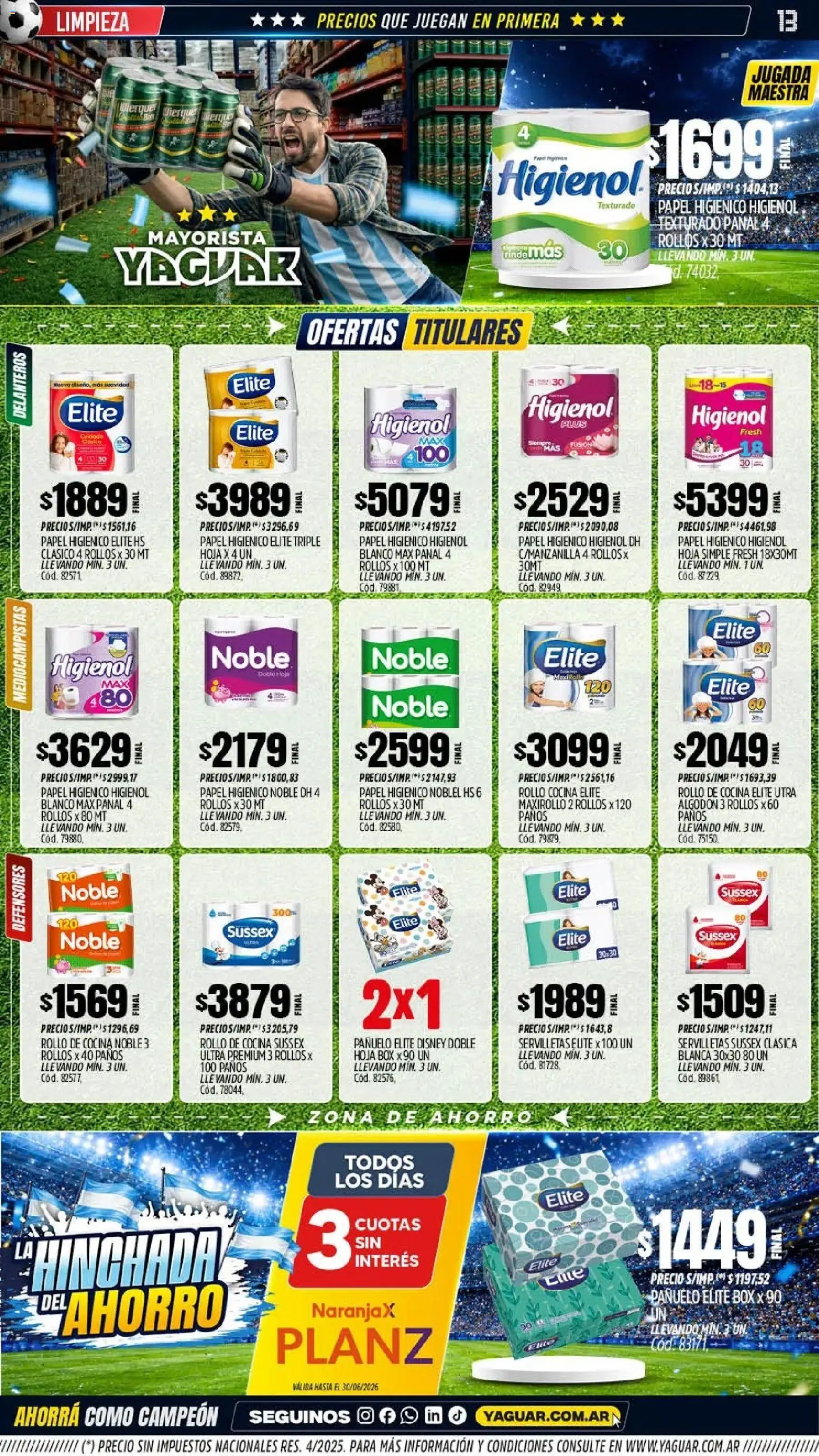 Yaguar - Oferta Semanal Chaco │ válido desde el 08.06.2026 | Página: 13 | Productos: Papel higiénico, Algodón, Cocina, Servilletas