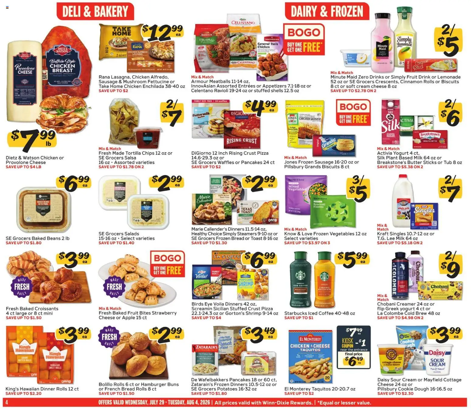 Winn Dixie Weekly Ad - valid from 07/29/2026 | Page: 4 | Products: Cheese, Coffee, Pizza, Pork