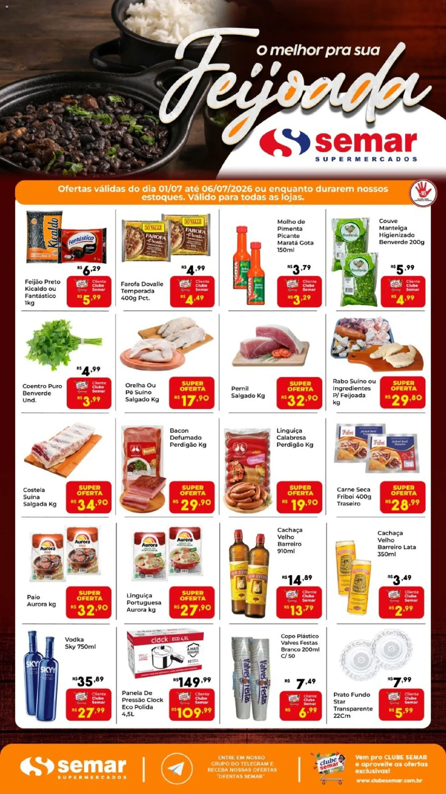 Semar Supermercado Folheto - válido de 01/07/2026 | Página: 1 | Produtos: Feijão, Linguiça, Manteiga, Couve