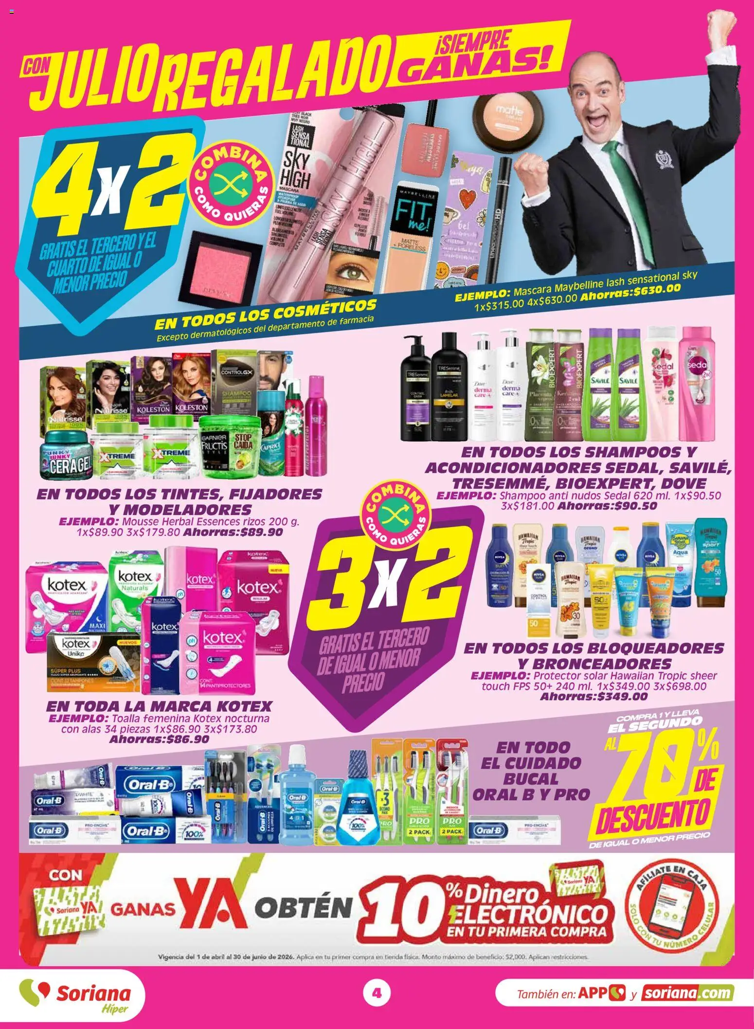 Nuevas ofertas de Soriana válidas en toda la República Mexicana desde el 29.05.2026. ¡Encuentra las mejores ofertas en Soriana Julio Regalado Híper Nacional! | Página: 4 | Productos: Máscara, Huevos, Toalla, Caja