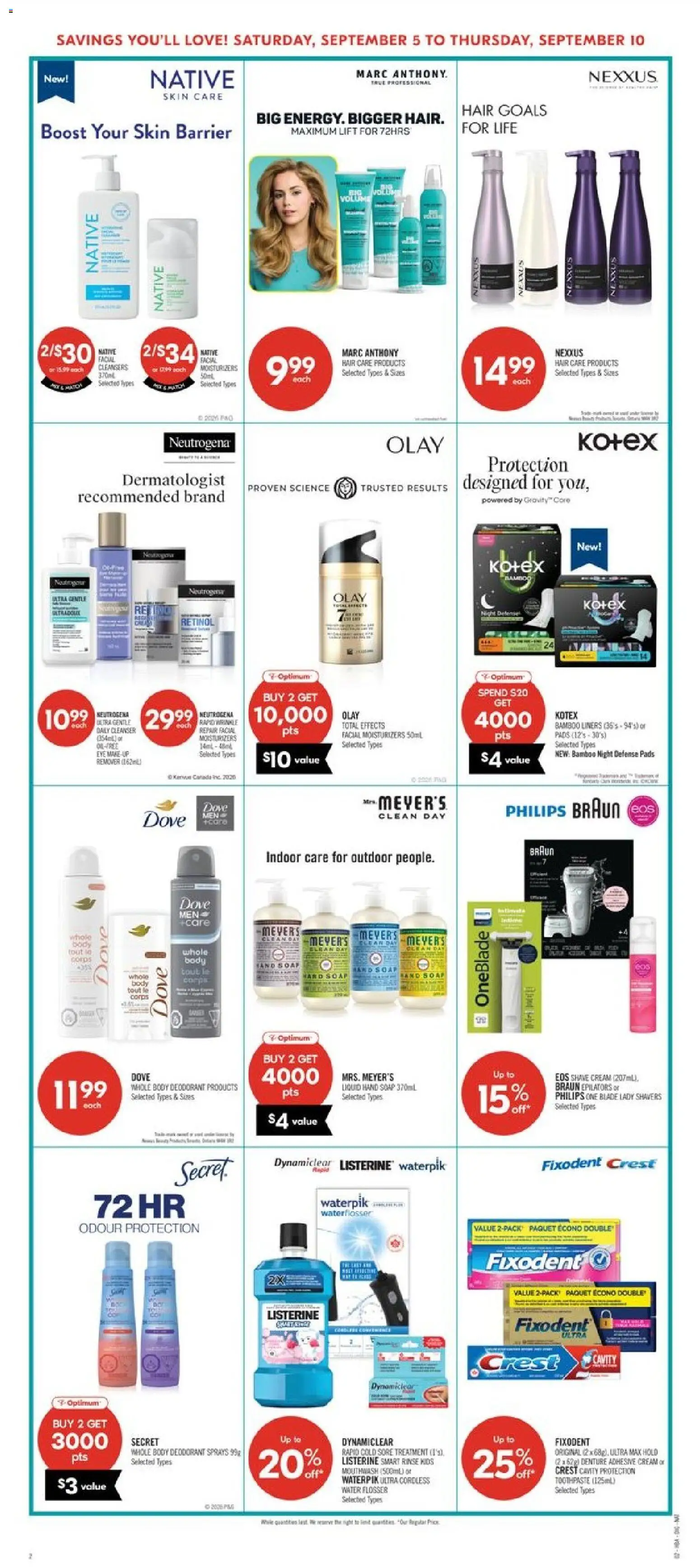 Shoppers flyer valid from Sep 5, 2026 | Page: 13 | Products: Cream, Water, Listerine, Toothpaste