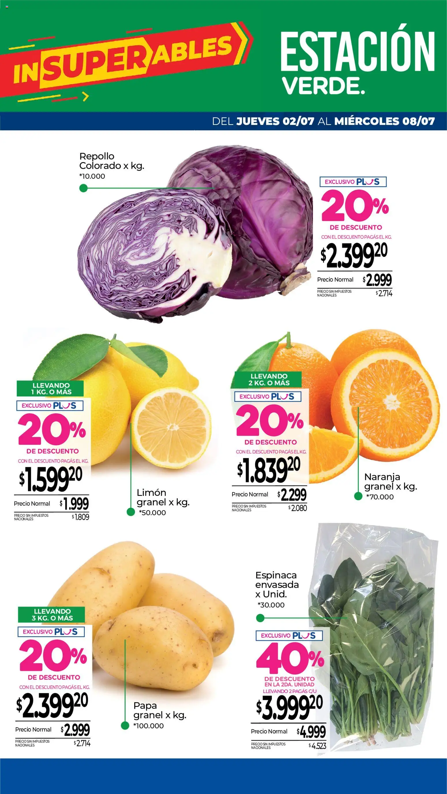 La Anonima catálogo │ válido desde el 02/07/2026 | Página: 6 | Productos: Papa, Limón, Repollo, Espinaca