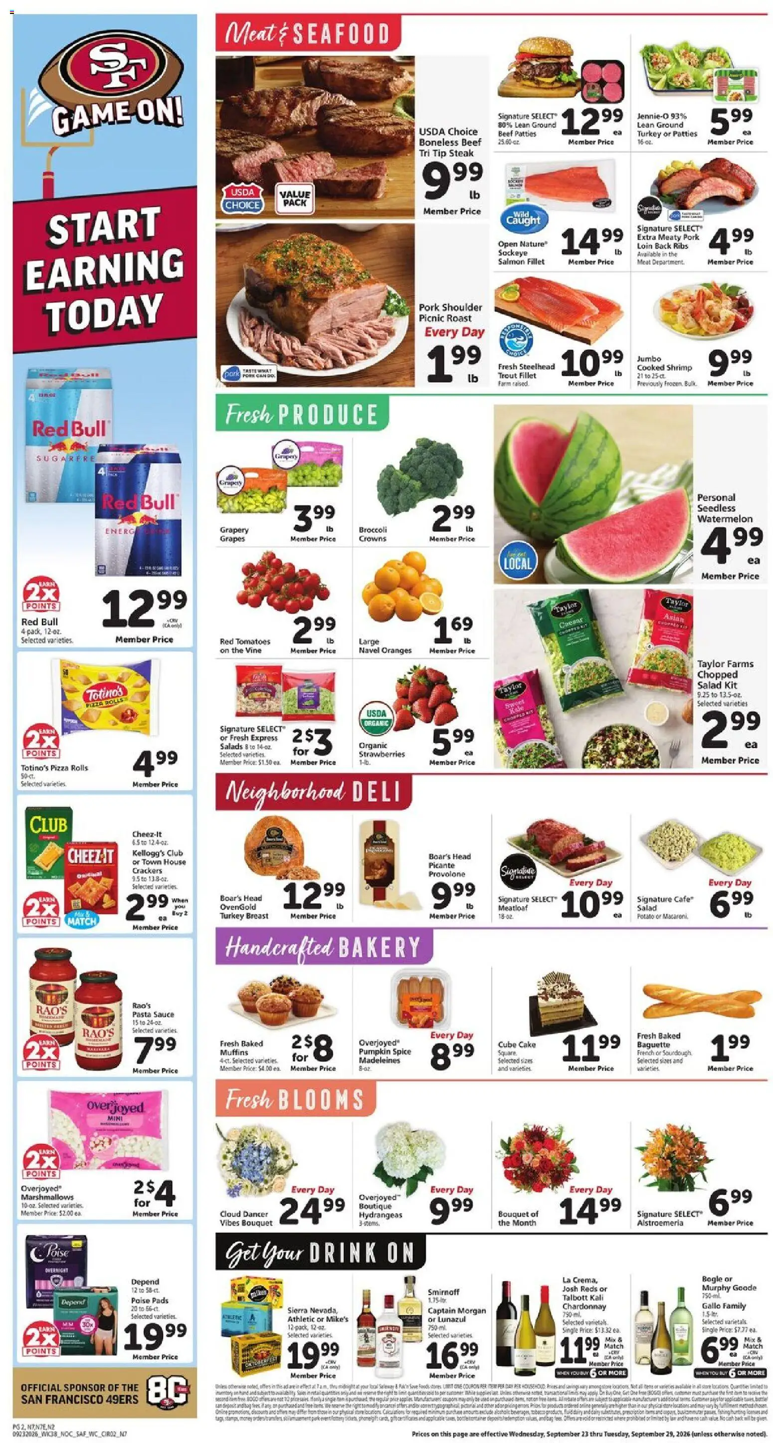 Safeway Weekly Ad - valid from 09/23/2026 | Page: 2 | Products: Strawberries, Salad, Sauce, Captain Morgan
