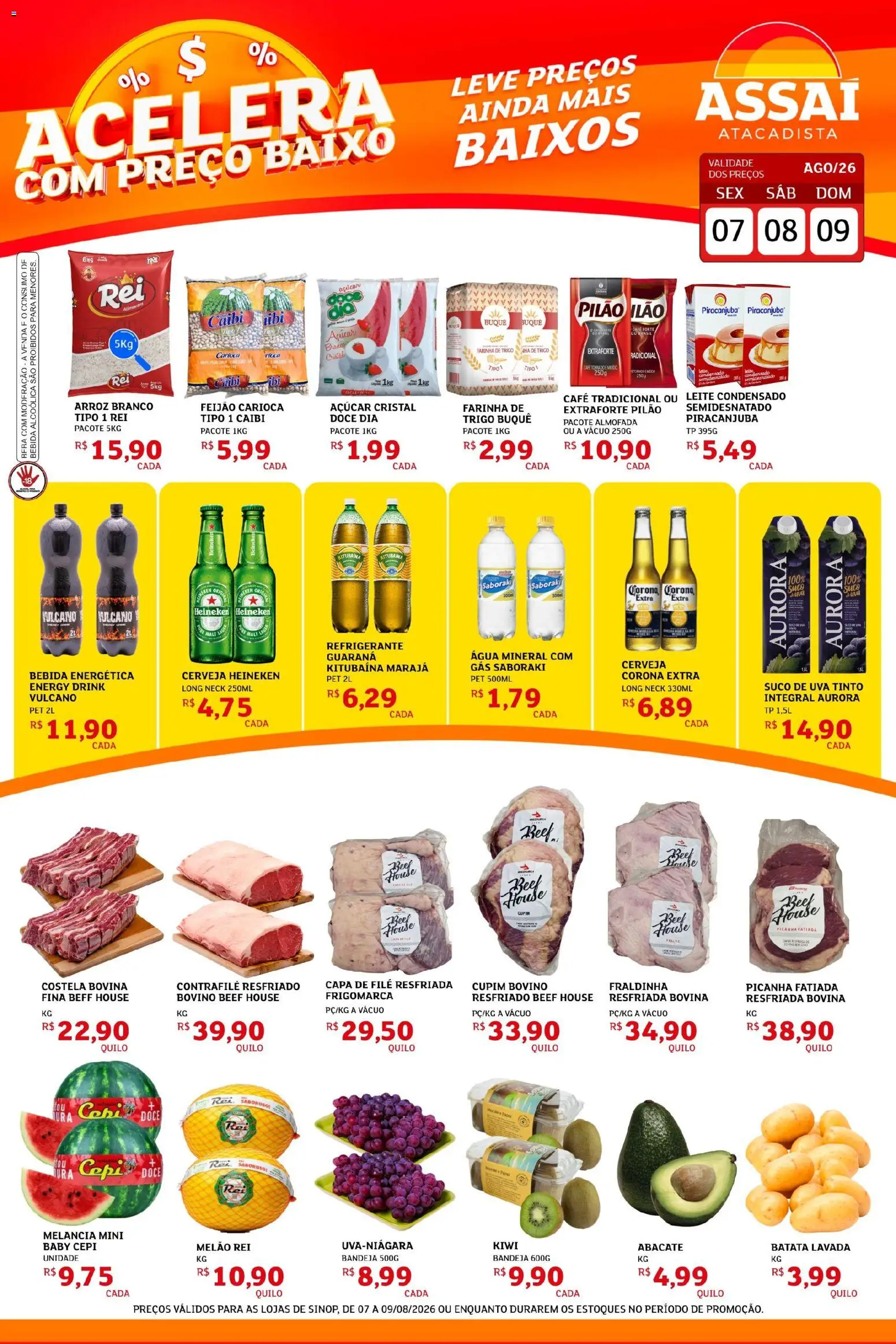 Assaí Atacadista Folheto - válido de 07/08/2026 | Página: 1 | Produtos: Almofada, Arroz, Água, Heineken