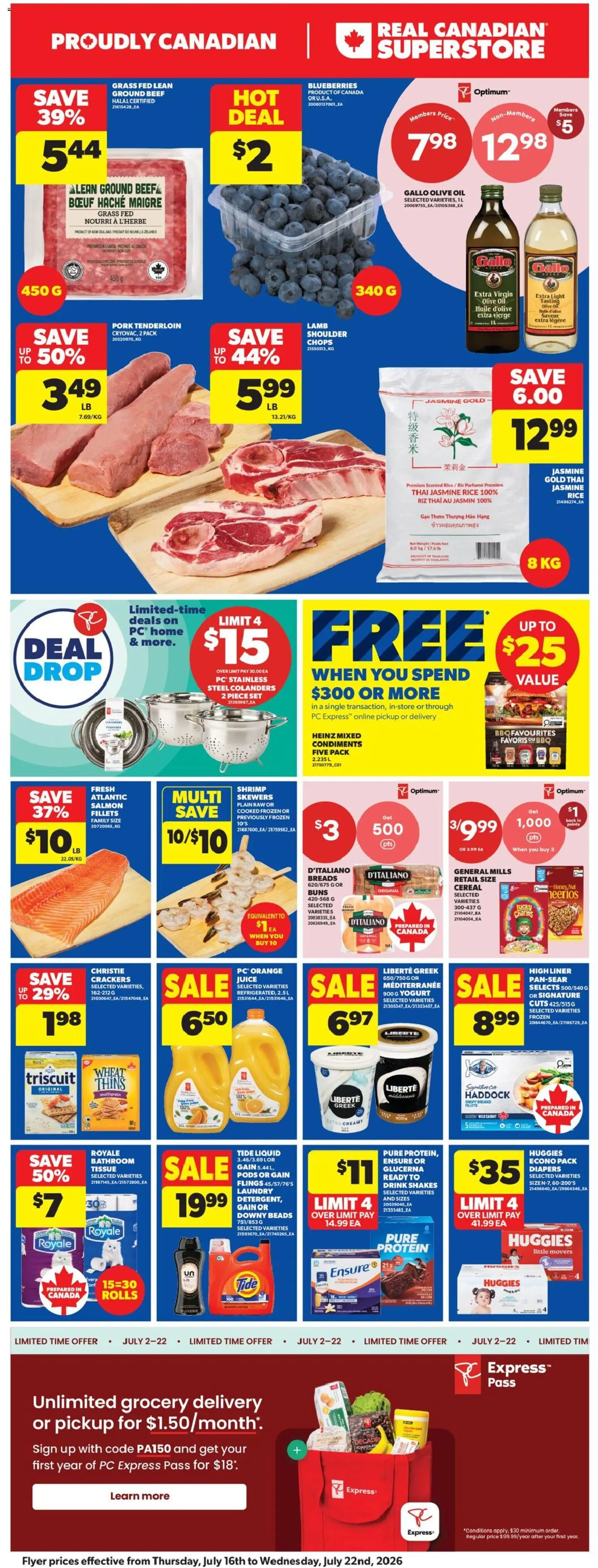 Real Canadian Superstore flyer valid from Jul 16, 2026 | Page: 3 | Products: Rice, Beef, PC, Yogurt