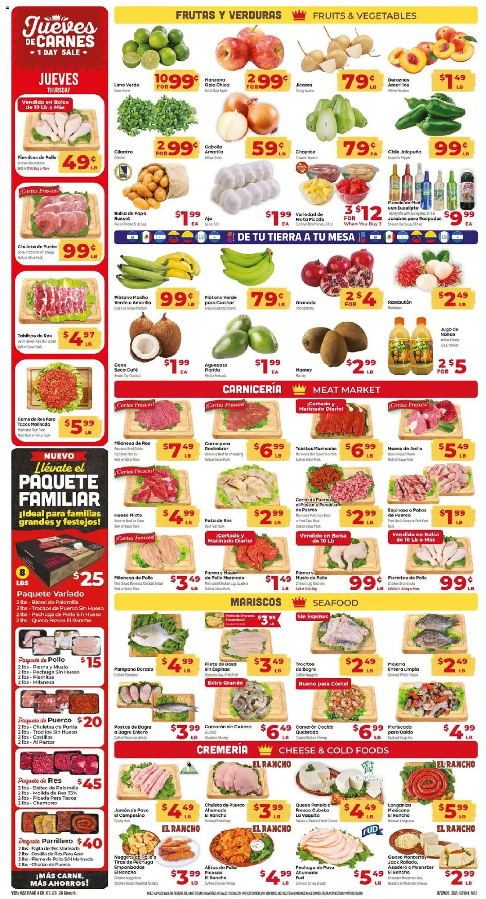 El Rancho Weekly Ad - valid from 07/29/2026 | Page: 4 | Products: Cheese, Vegetables, Onion, Bag