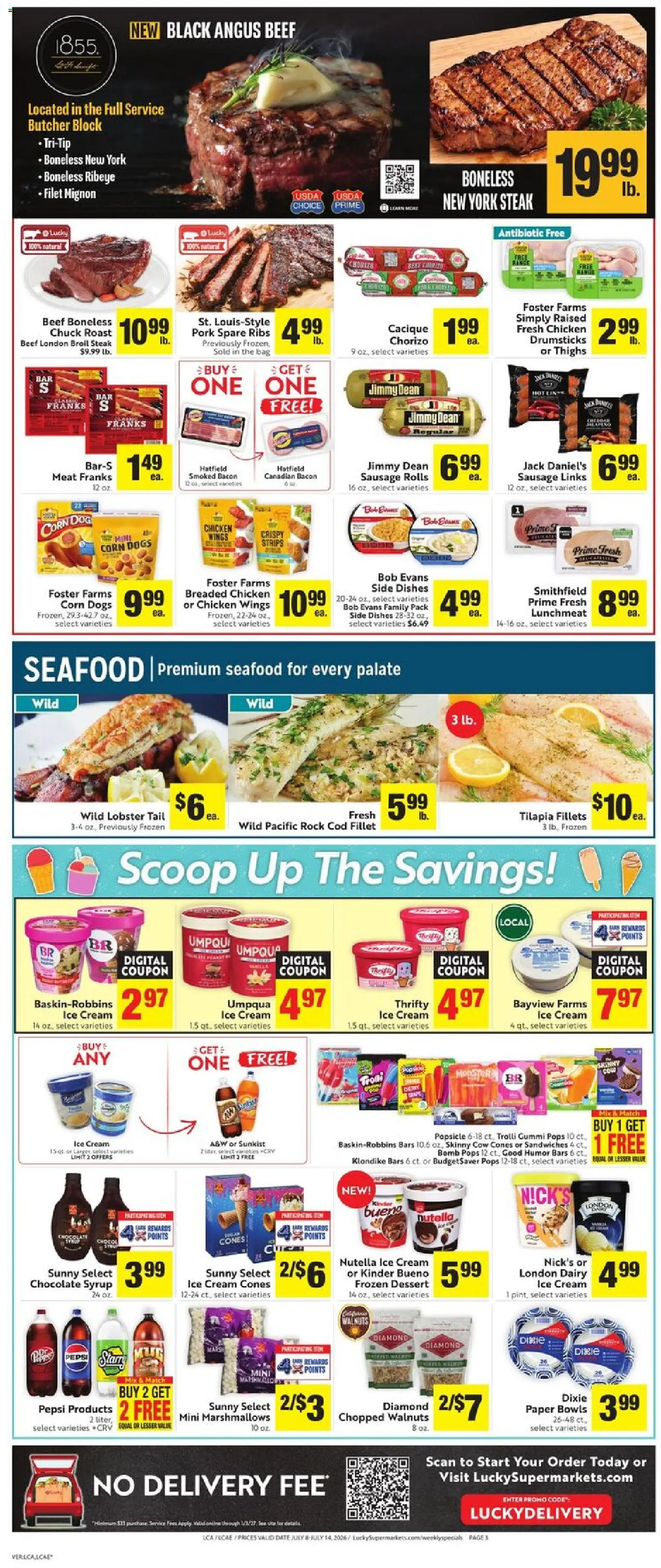 Lucky Supermarkets Weekly Ad - valid from 07/08/2026 | Page: 3 | Products: Chocolate, Sausage, Date, Bag