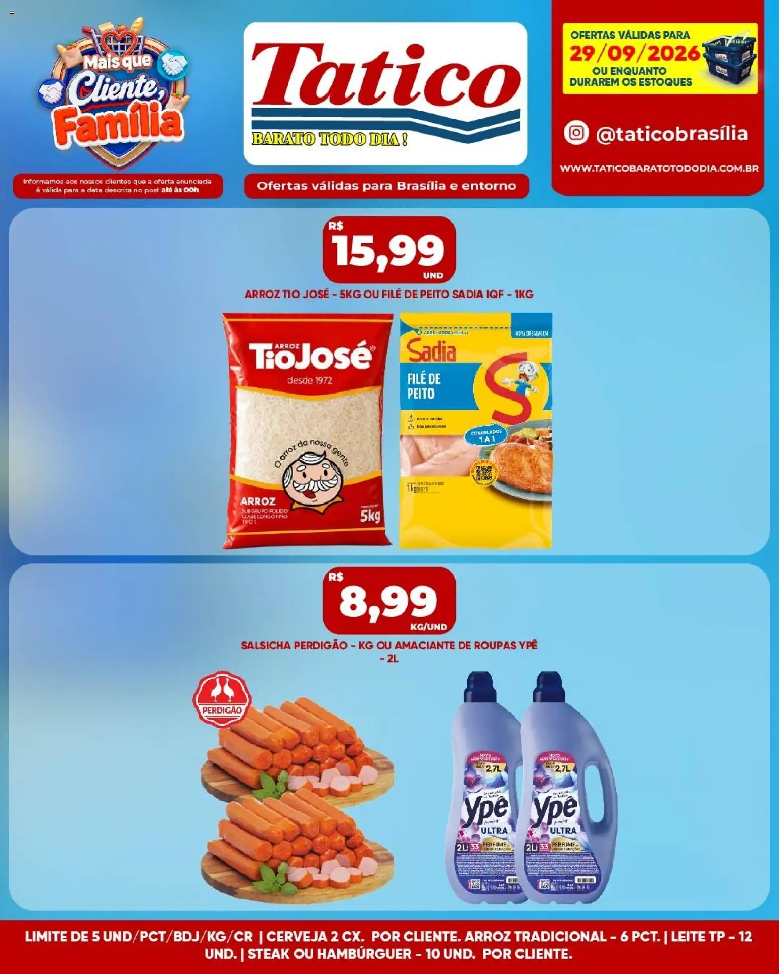 Tatico Folheto - válido de 29/09/2026 | Página: 8 | Produtos: Amaciante de roupas, Salsicha, Arroz, Perfumes