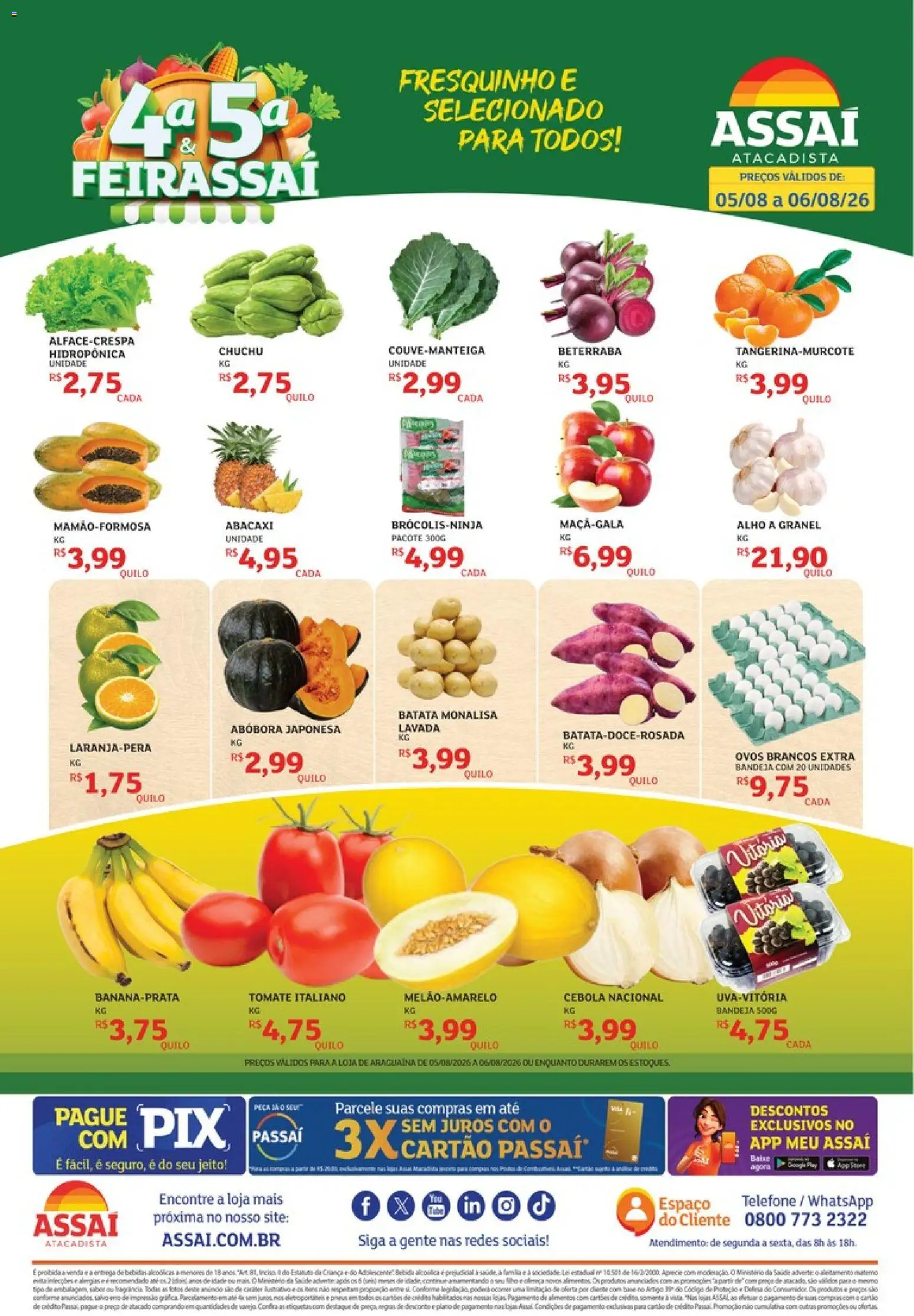 Assaí Atacadista Folheto - válido de 05/08/2026 | Página: 1 | Produtos: Cebola, Ovos, Abacaxi, Batata